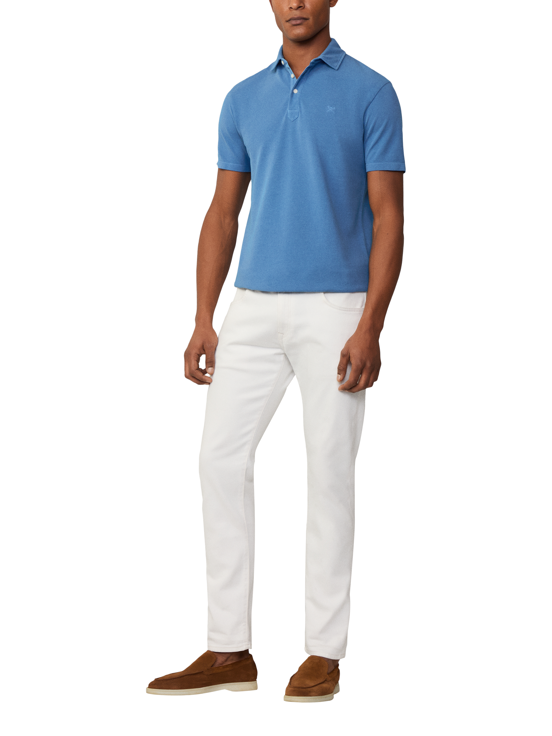 Product image 2 of 6, which shows Hackett London Cotton Regular Fit Short Sleeve Polo Shirt, Sea Blue, XS