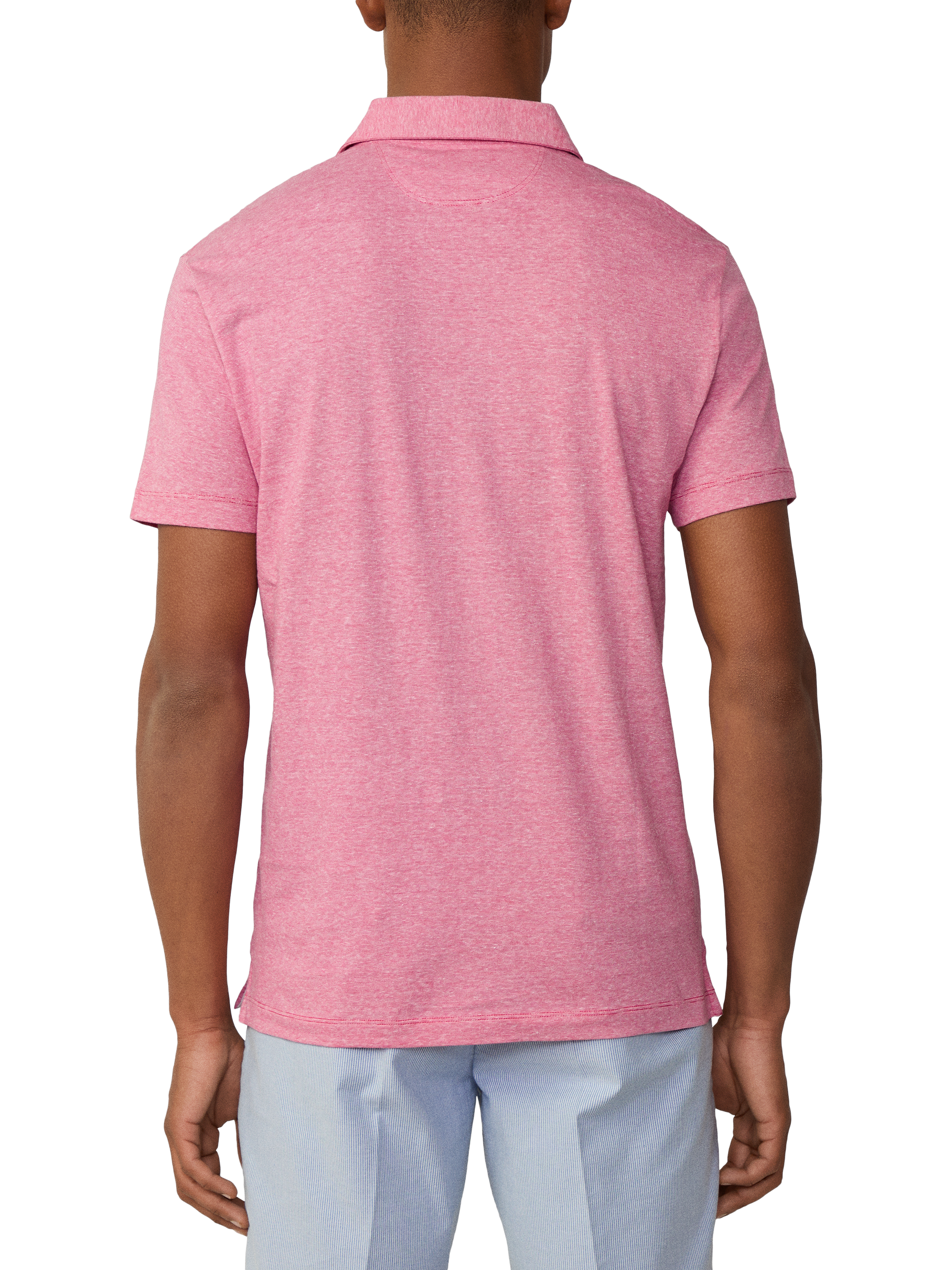 Product image 2 of 6, which shows Hackett London Linen Blend Regular Fit Short Sleeve Polo Shirt, Hibiscus Pink, XXL
