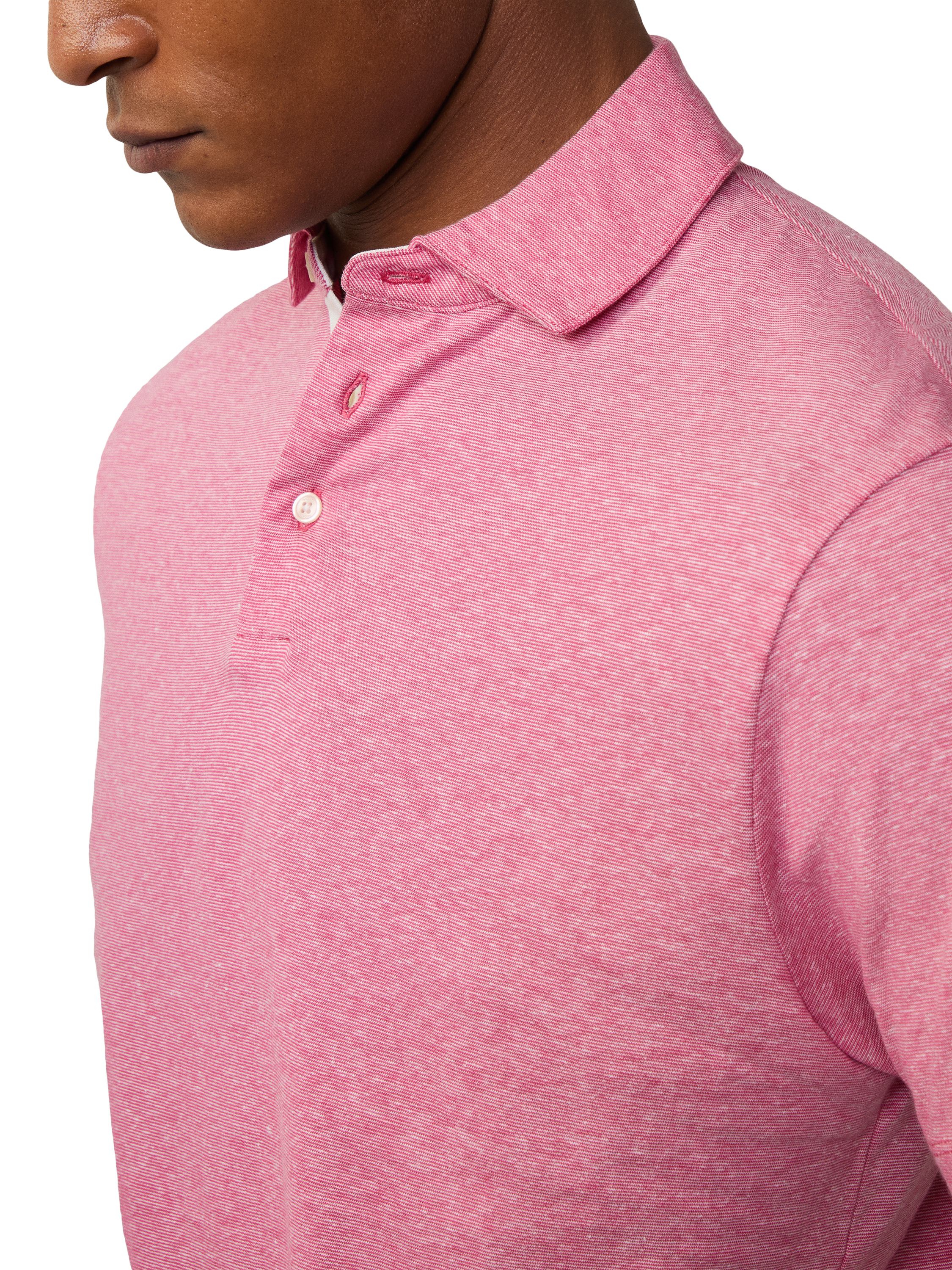 Product image 6 of 6, which shows Hackett London Linen Blend Regular Fit Short Sleeve Polo Shirt, Hibiscus Pink, XXL