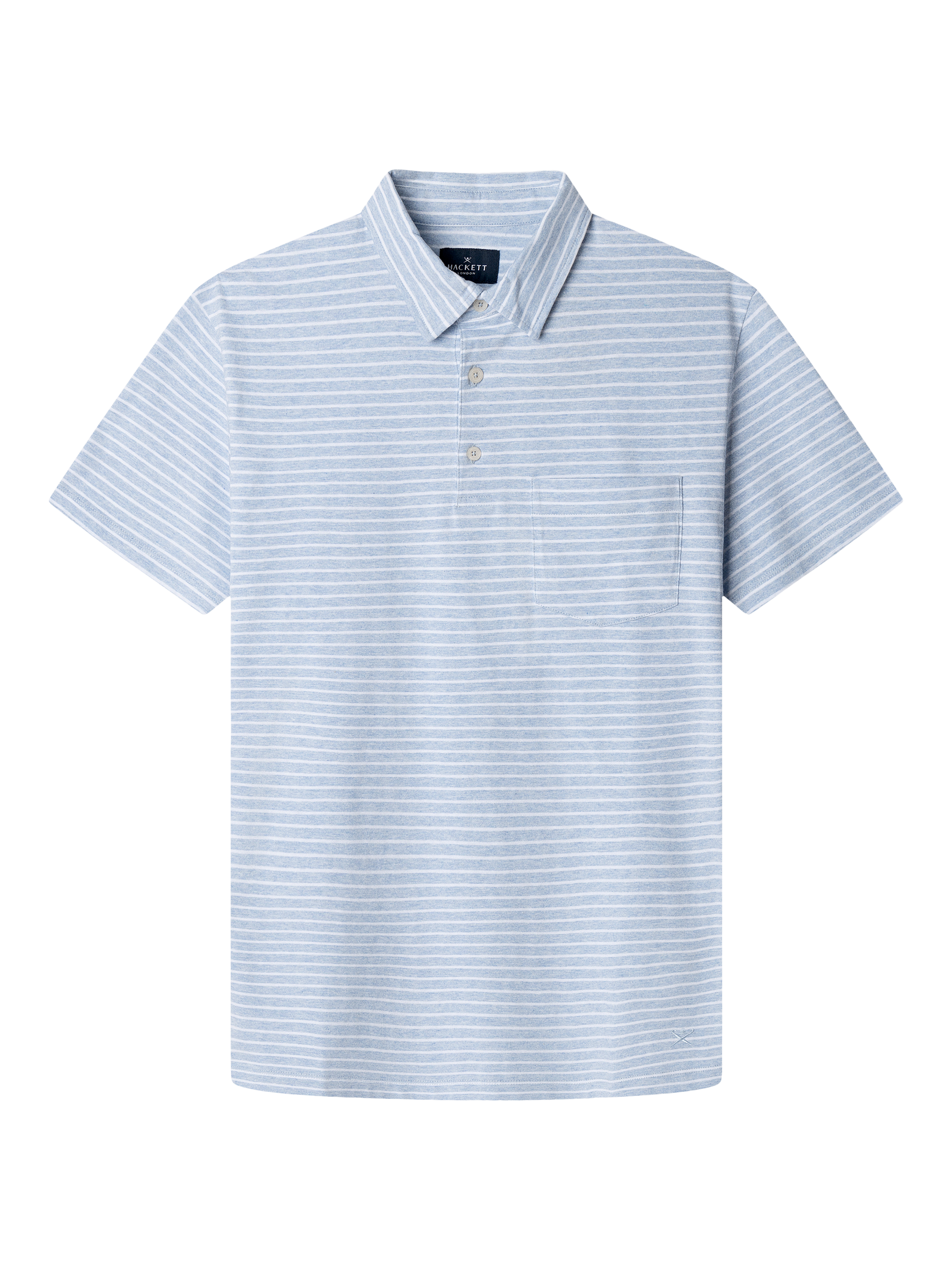 Product image 1 of 6, which shows Hackett London Cotton Regular Fit Short Sleeve Polo Shirt, Summer Blue/White, XXXL