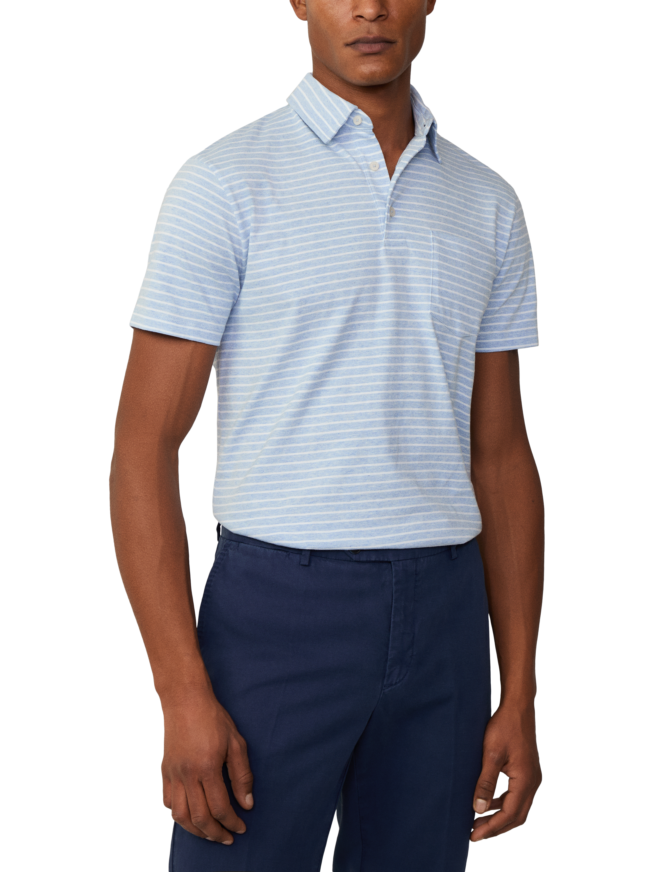 Product image 4 of 6, which shows Hackett London Cotton Regular Fit Short Sleeve Polo Shirt, Summer Blue/White, XXXL
