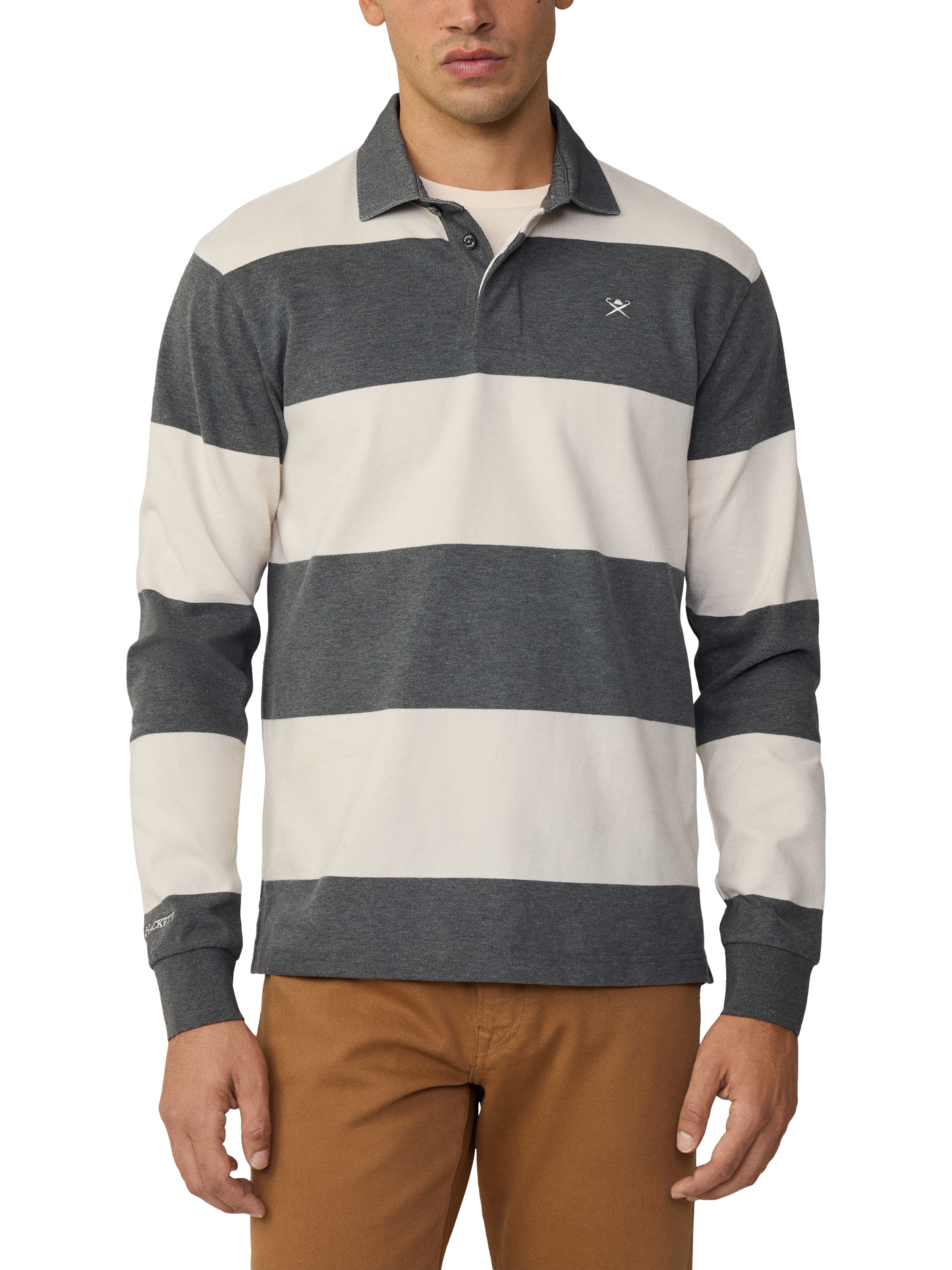 Product image 2 of 7, which shows Hackett London Cotton Striped Rugby Shirt, Granite Grey, XXXL