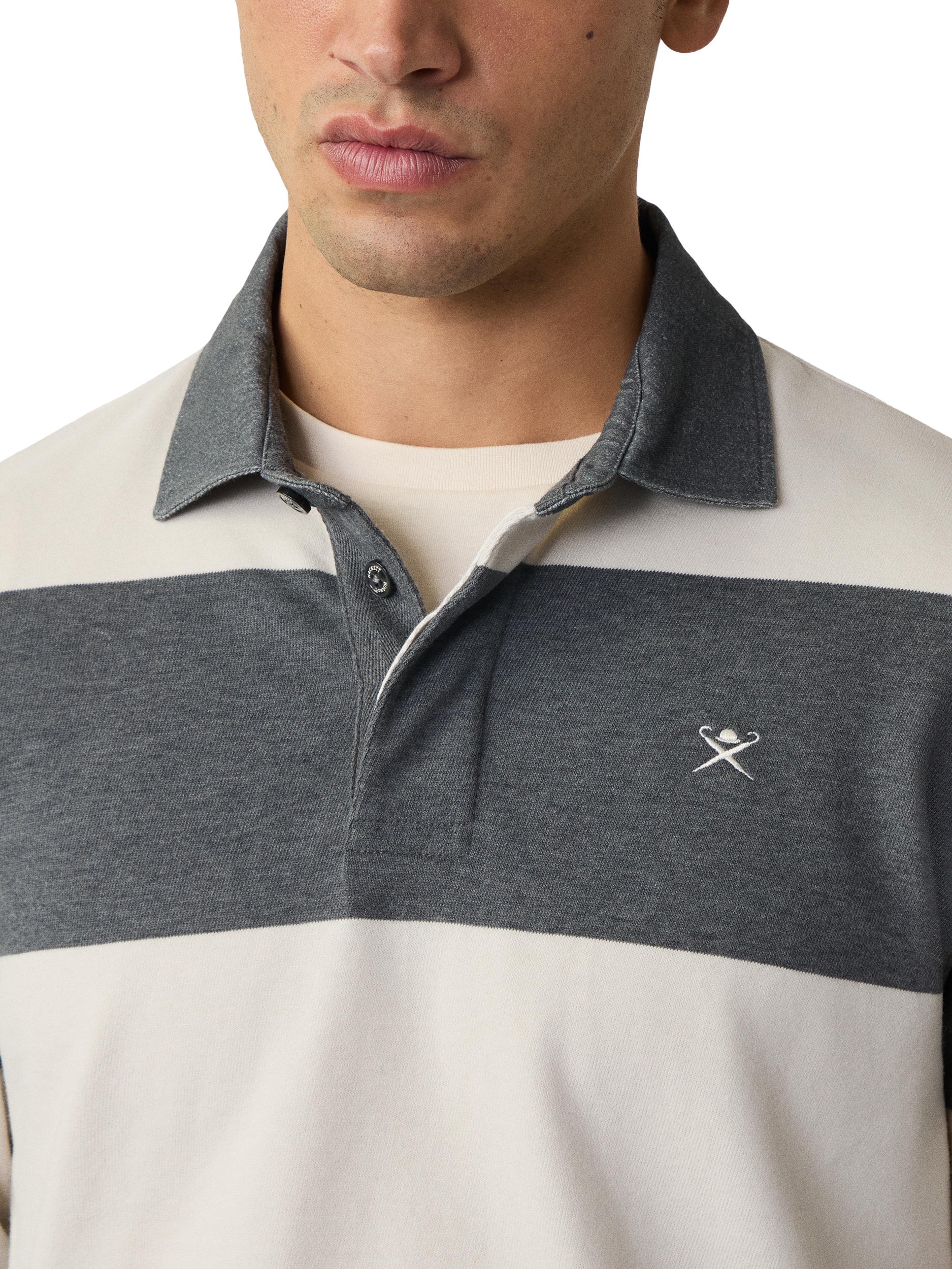 Product image 4 of 7, which shows Hackett London Cotton Striped Rugby Shirt, Granite Grey, XXXL