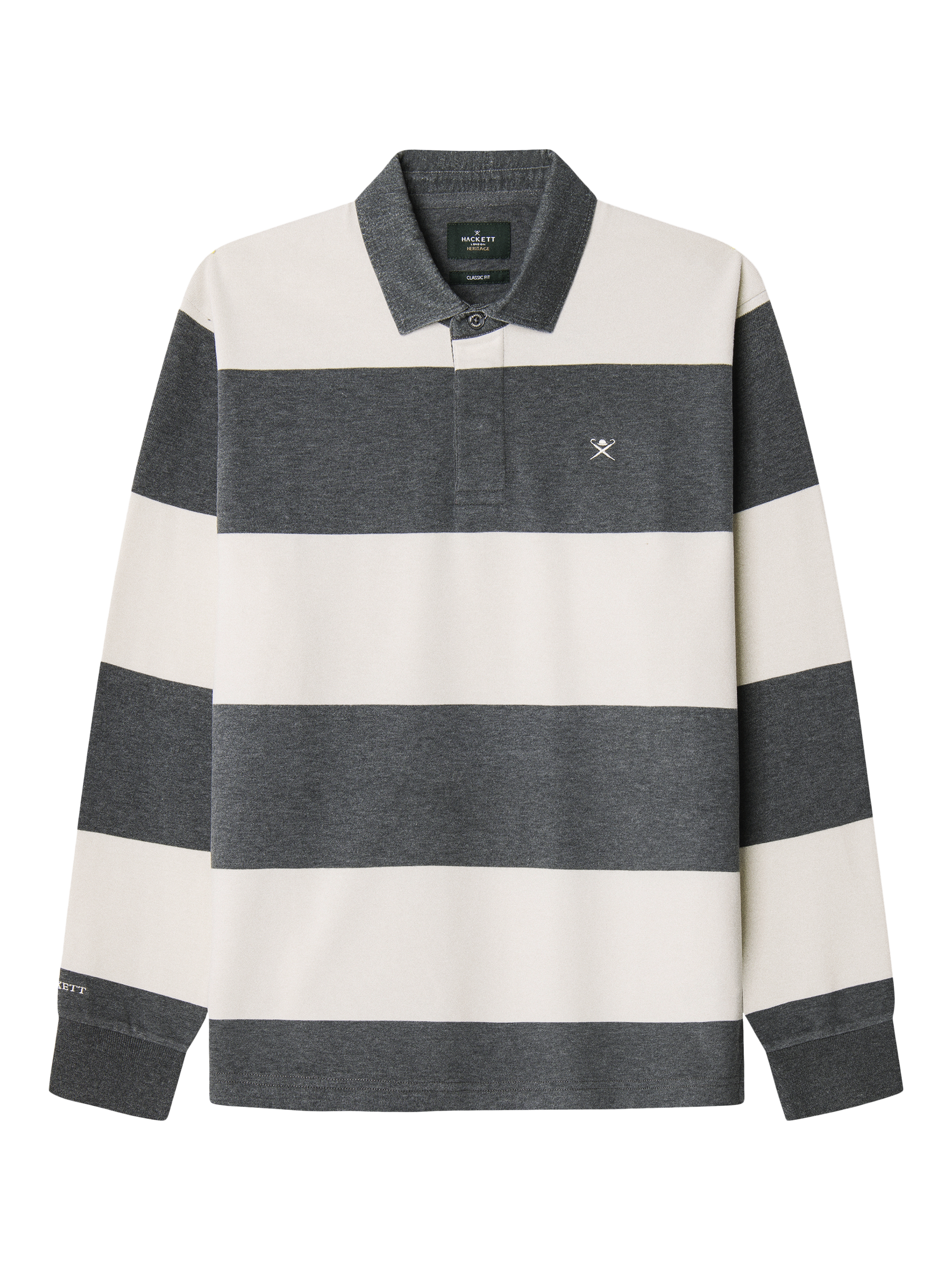 Product image 6 of 7, which shows Hackett London Cotton Striped Rugby Shirt, Granite Grey, XXXL