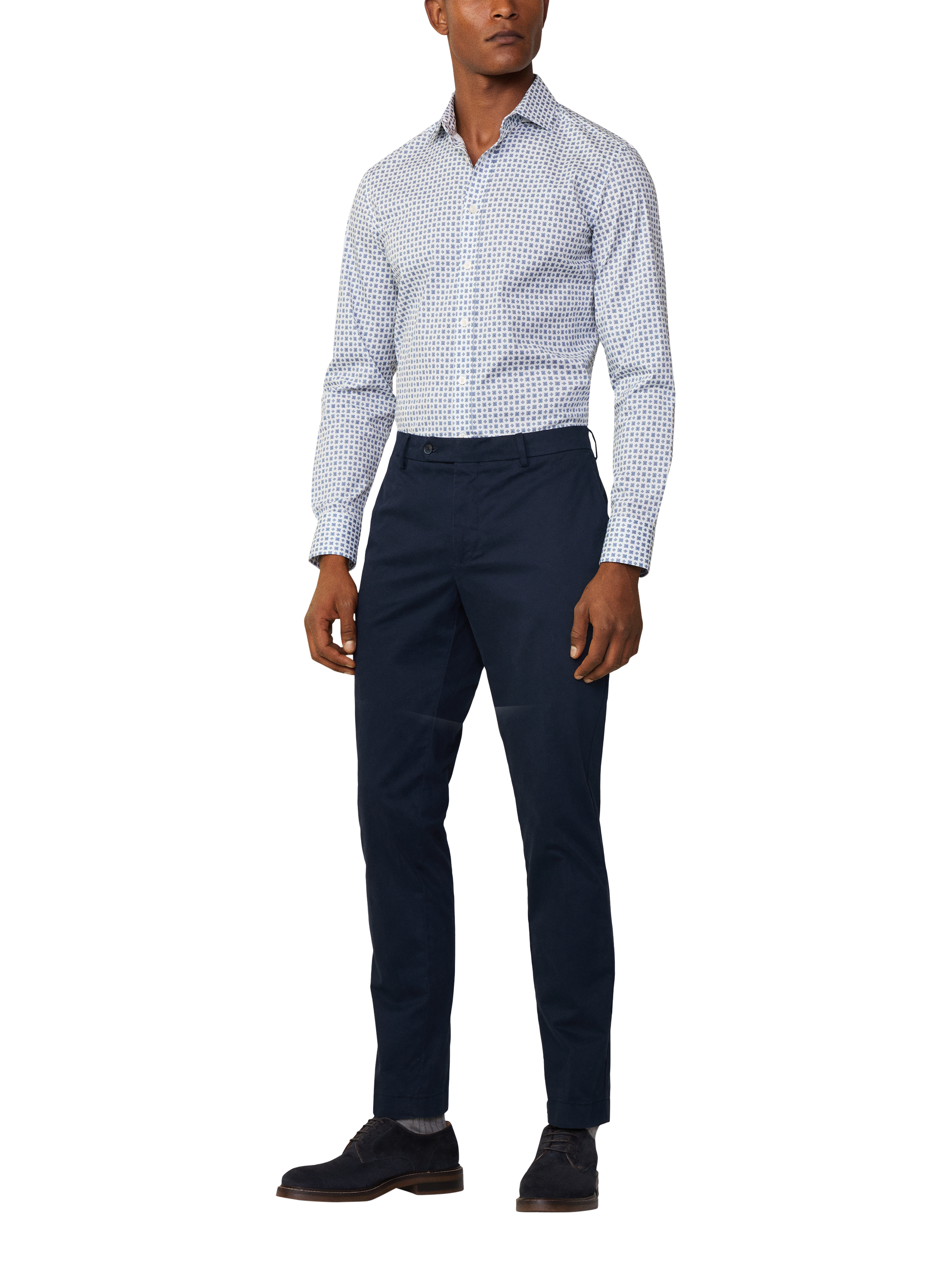Product image 1 of 7, which shows Hackett London Foulard Print Tailored Fit Shirt, Steel Blue/White, XS