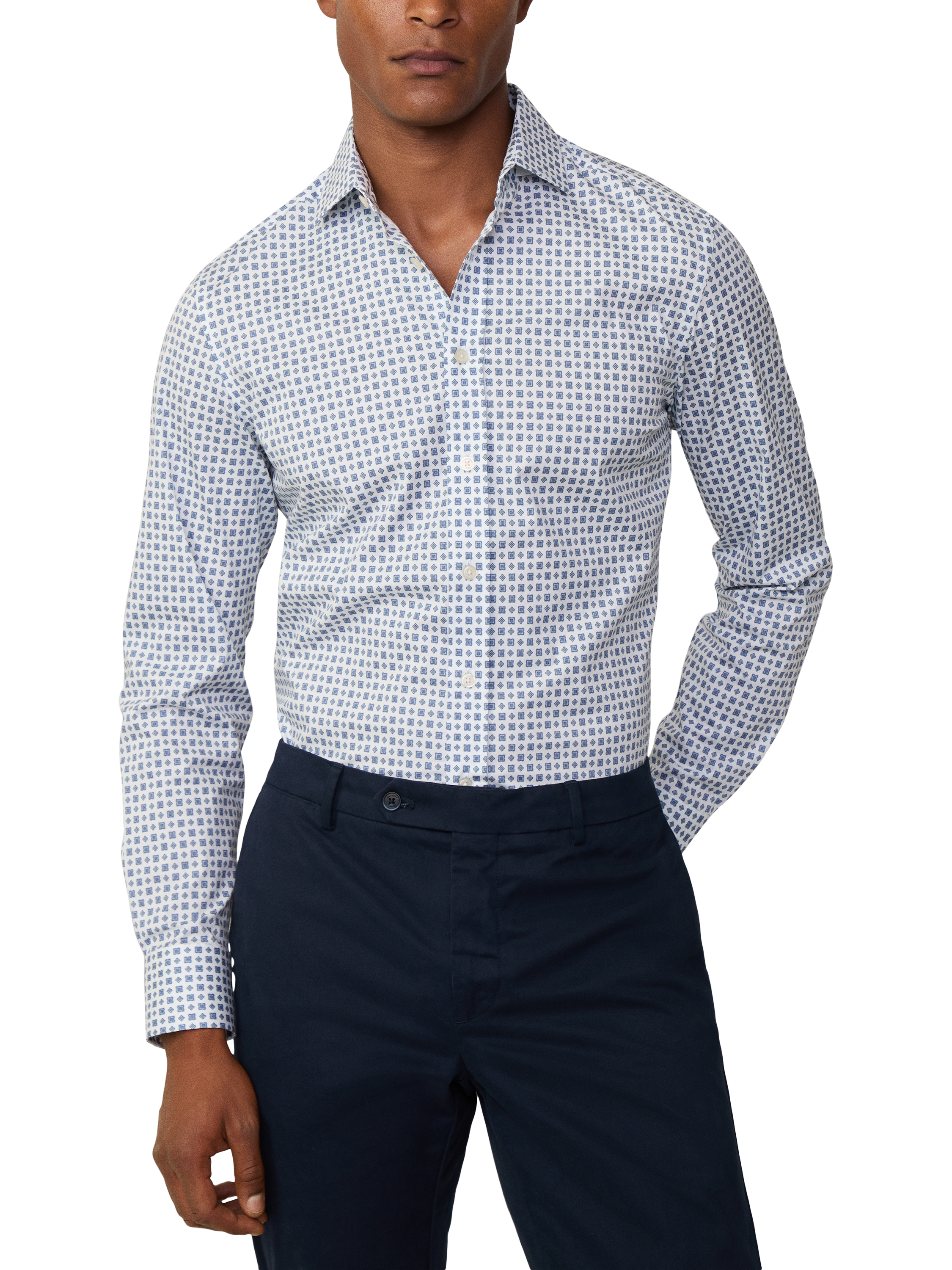 Product image 2 of 7, which shows Hackett London Foulard Print Tailored Fit Shirt, Steel Blue/White, XS
