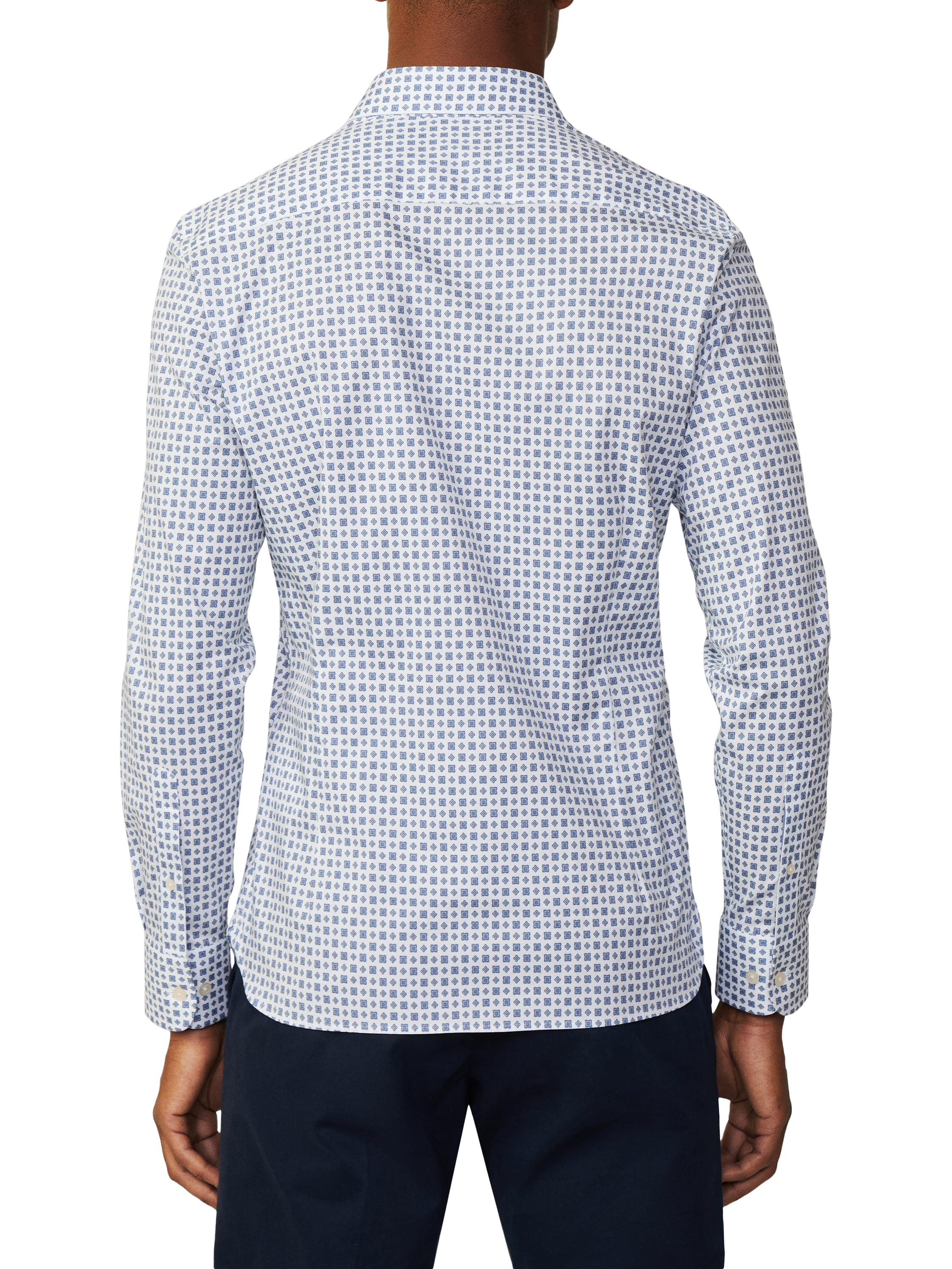 Product image 3 of 7, which shows Hackett London Foulard Print Tailored Fit Shirt, Steel Blue/White, XS