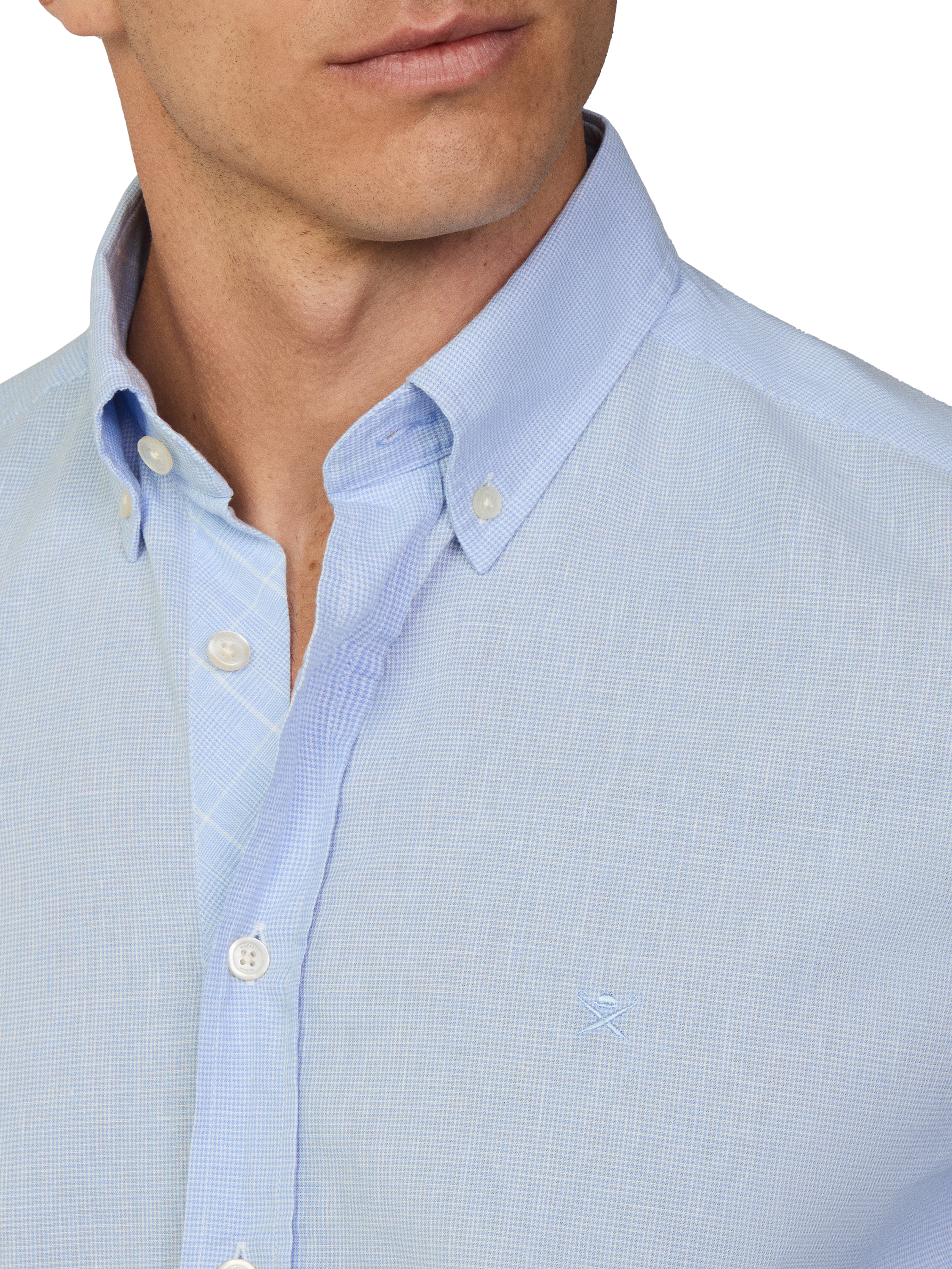 Product image 4 of 7, which shows Hackett London Linen Blend Tailored Fit Textured Shirt, Sky Blue, XXL