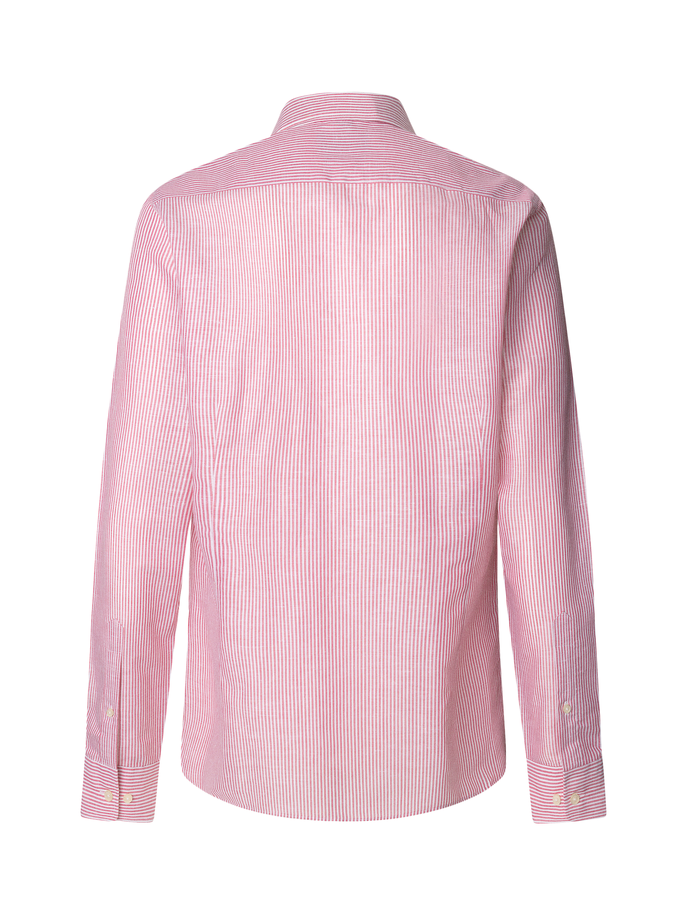 Product image 7 of 7, which shows Hackett London Linen Cotton Bengal Stripe Tailored Fit Shirt, Hibiscus Pink/White, XXL