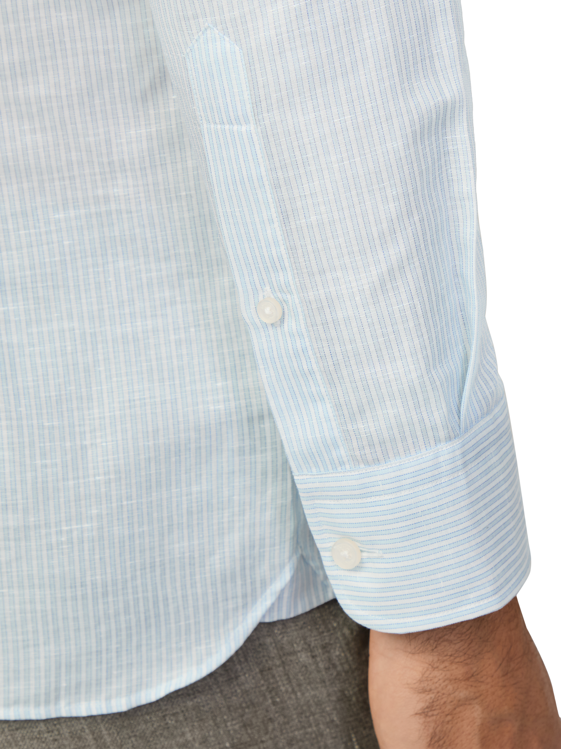 Product image 5 of 7, which shows Hackett London Linen Cotton Bengal Stripe Tailored Fit Shirt, Sky Blue/White, XS