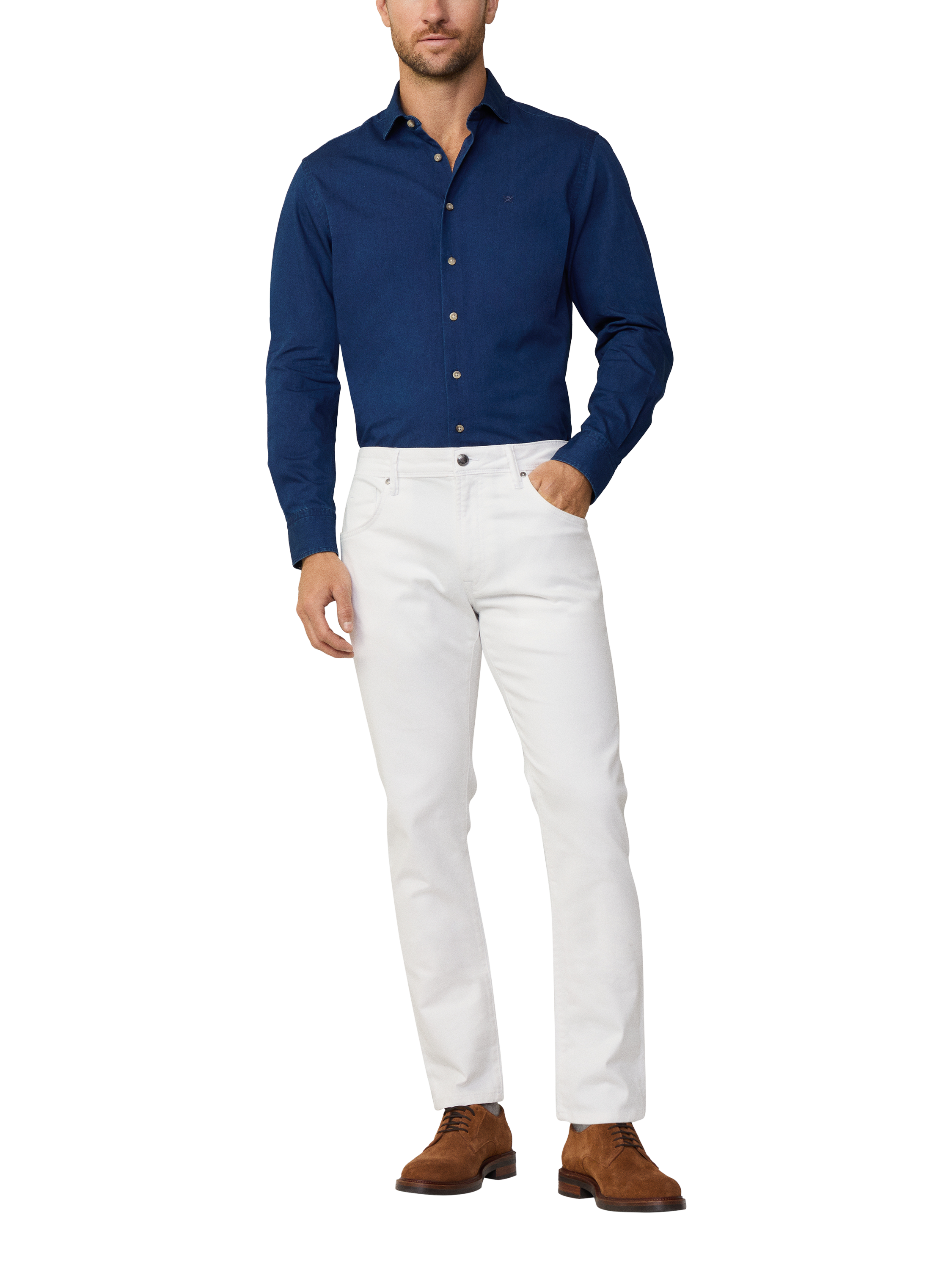 Product image 1 of 7, which shows Hackett London Cotton Tailored Fit Shirt, Dark Denim Blue, XXXL