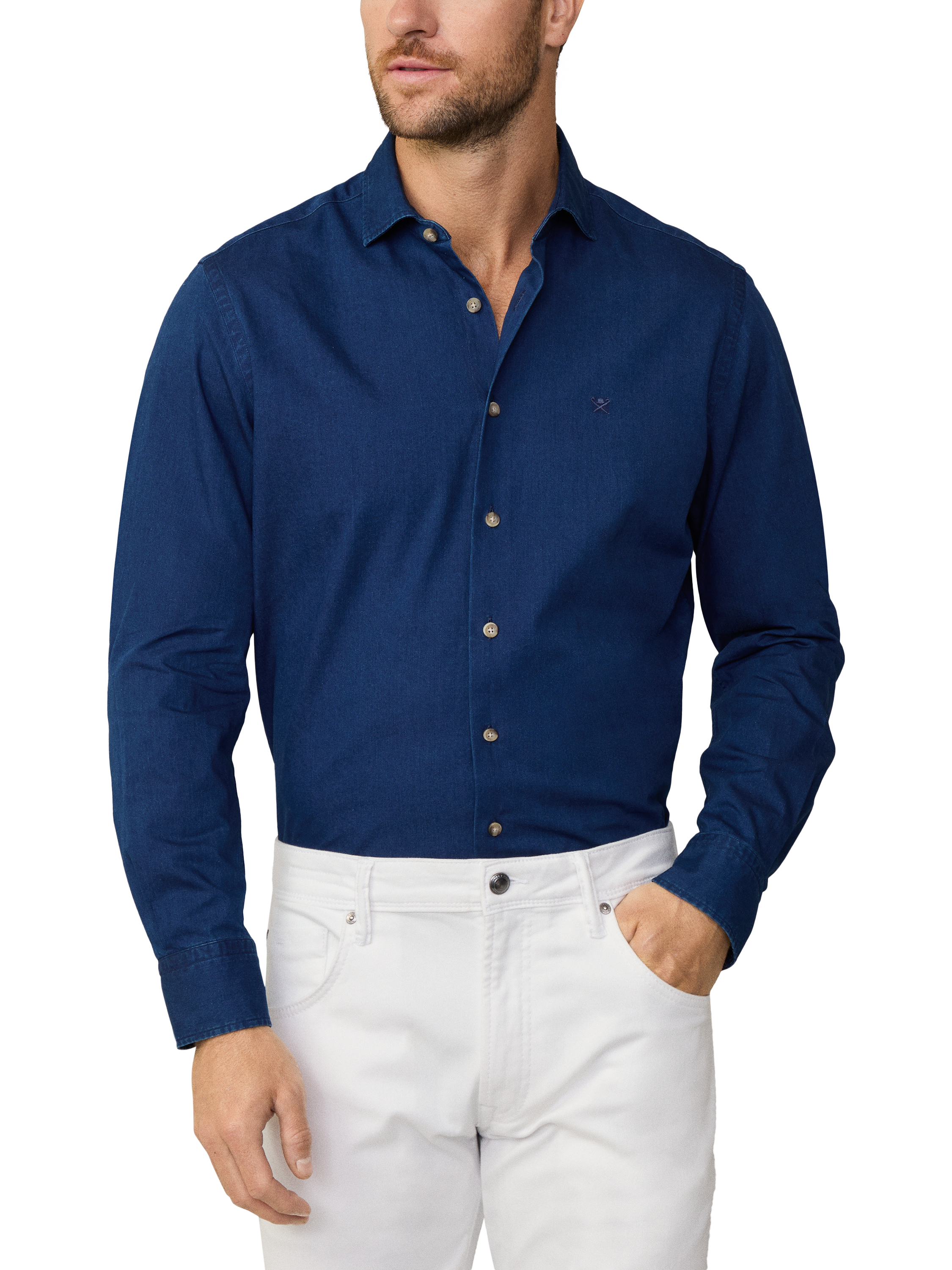 Product image 2 of 7, which shows Hackett London Cotton Tailored Fit Shirt, Dark Denim Blue, XXXL