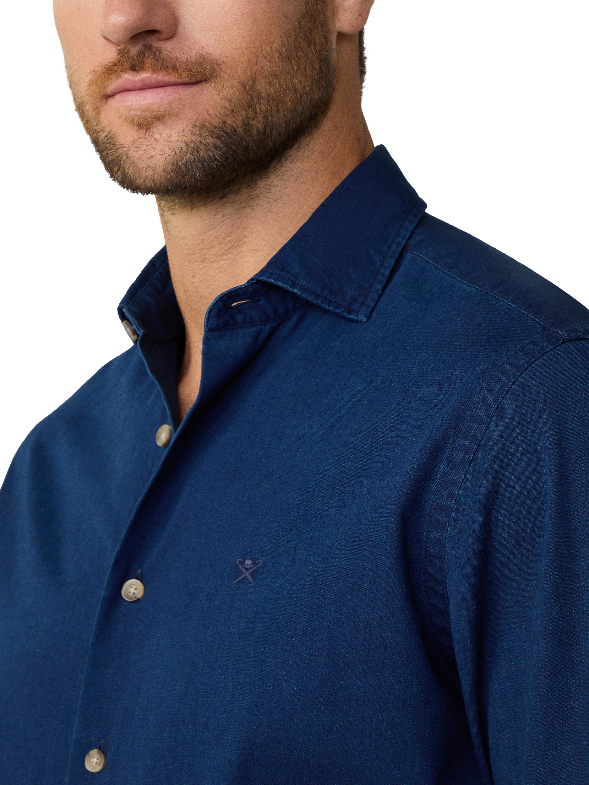 Product image 4 of 7, which shows Hackett London Cotton Tailored Fit Shirt, Dark Denim Blue, XXXL