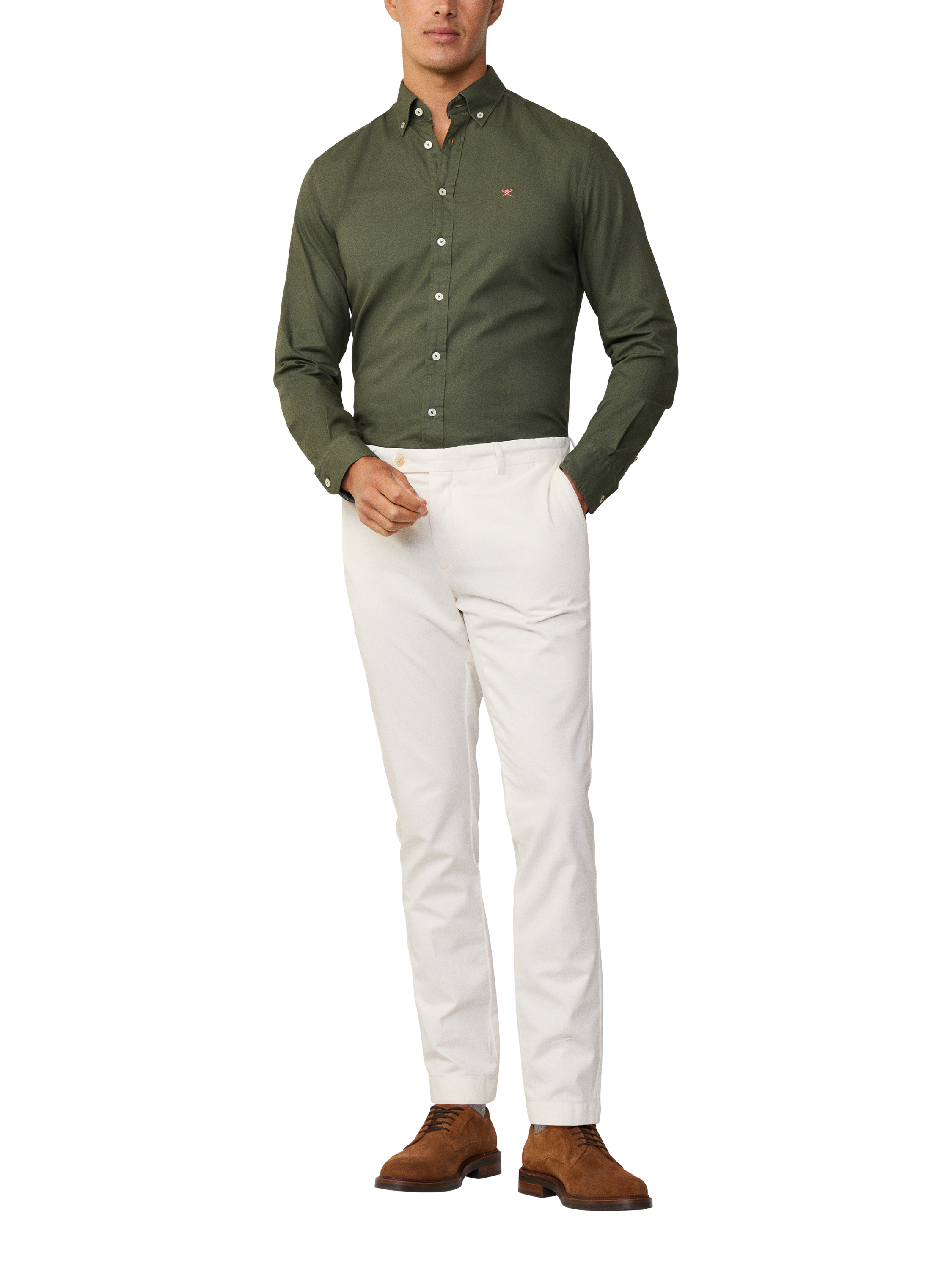 Product image 1 of 7, which shows Hackett London Cotton Tailored Fit Shirt, Thyme Green, XS