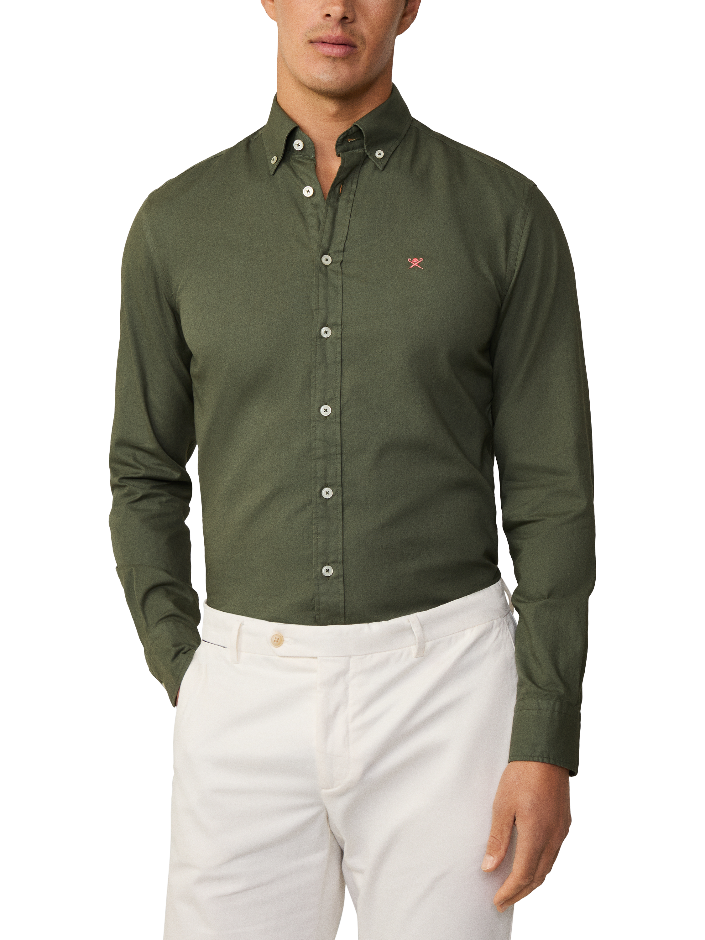 Product image 2 of 7, which shows Hackett London Cotton Tailored Fit Shirt, Thyme Green, XS