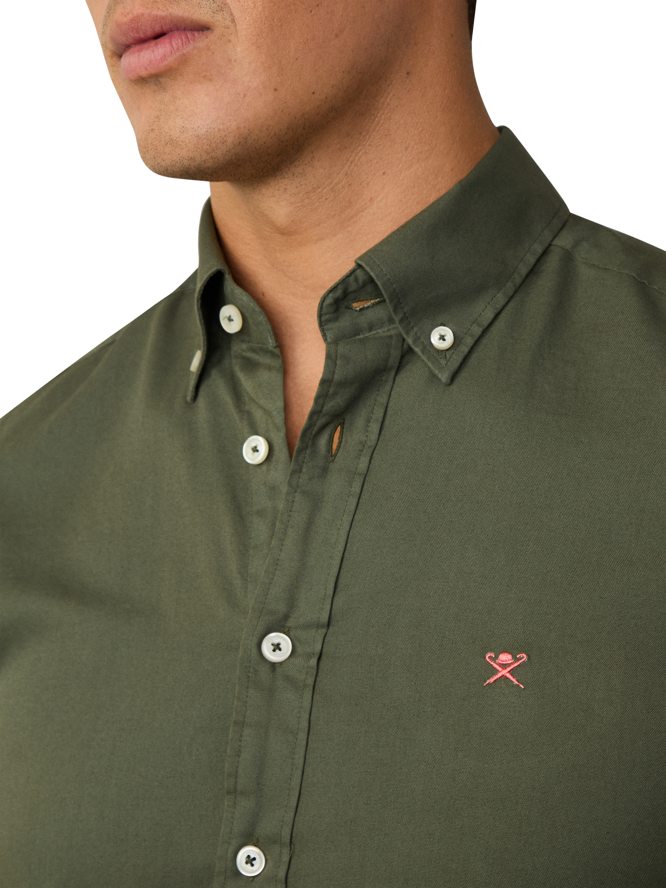 Product image 4 of 7, which shows Hackett London Cotton Tailored Fit Shirt, Thyme Green, XS