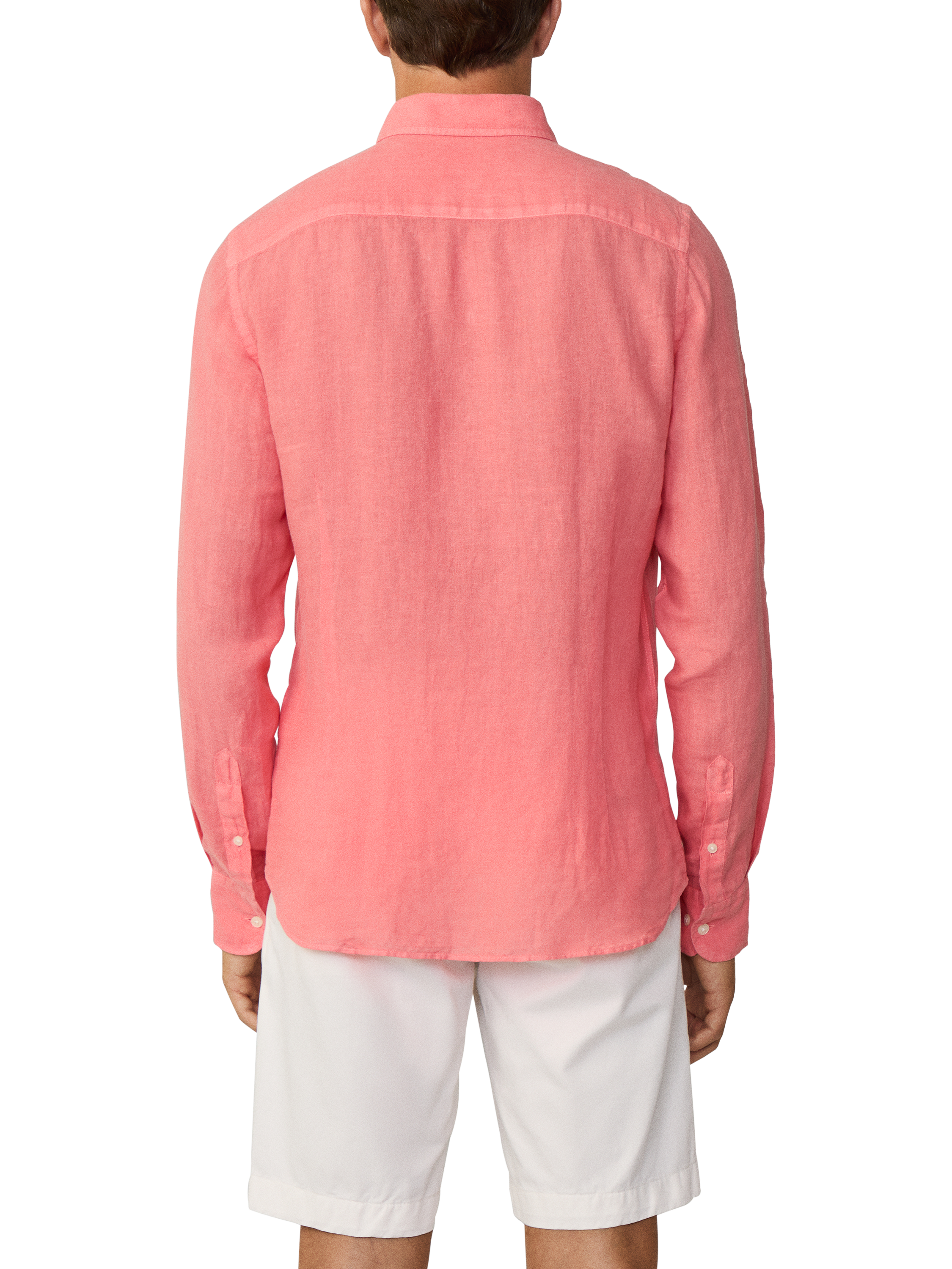 Product image 3 of 7, which shows Hackett London Linen Tailored Fit Contrast Logo Shirt, Coral Pink, XXXL