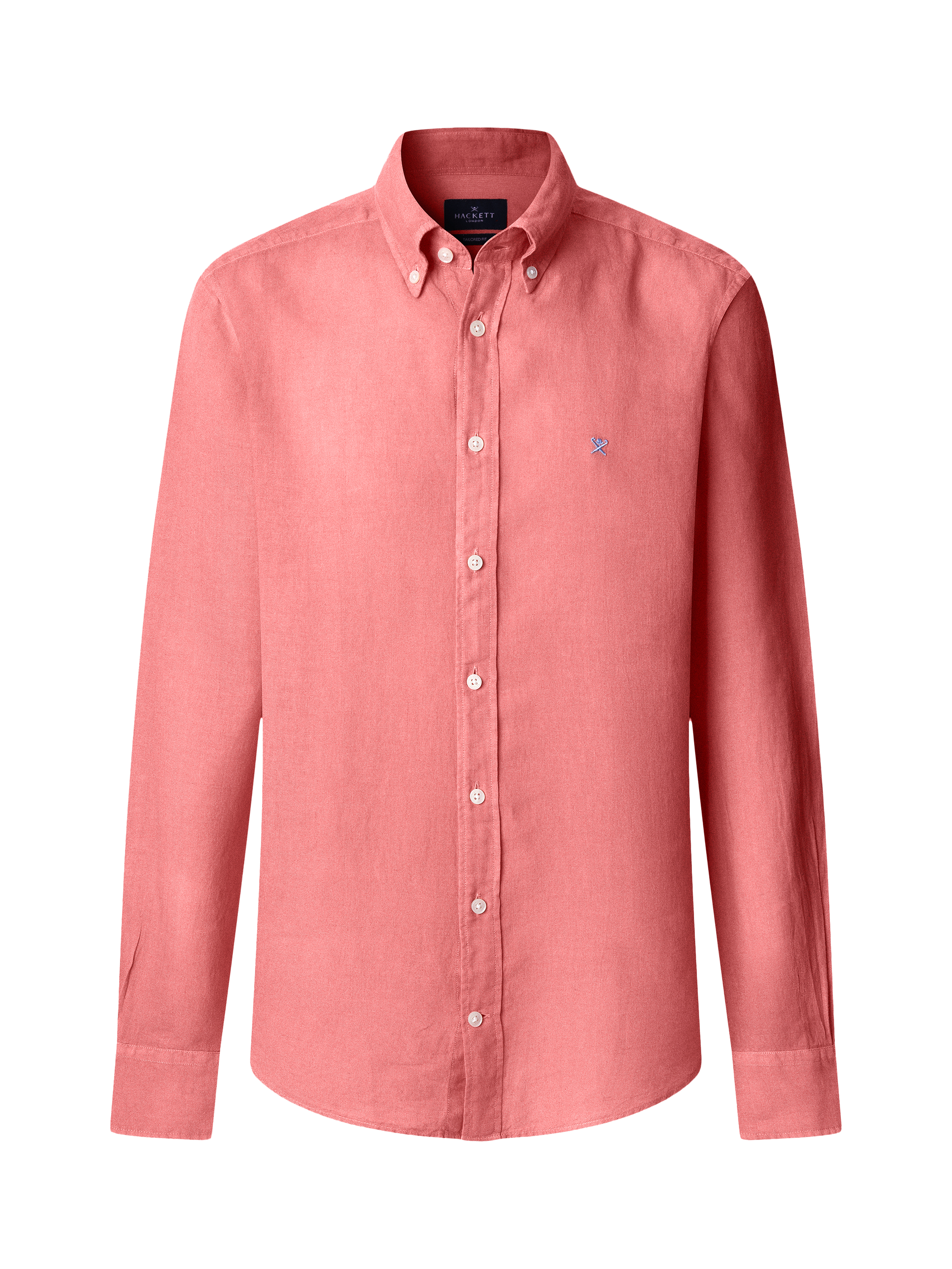 Product image 6 of 7, which shows Hackett London Linen Tailored Fit Contrast Logo Shirt, Coral Pink, XXXL