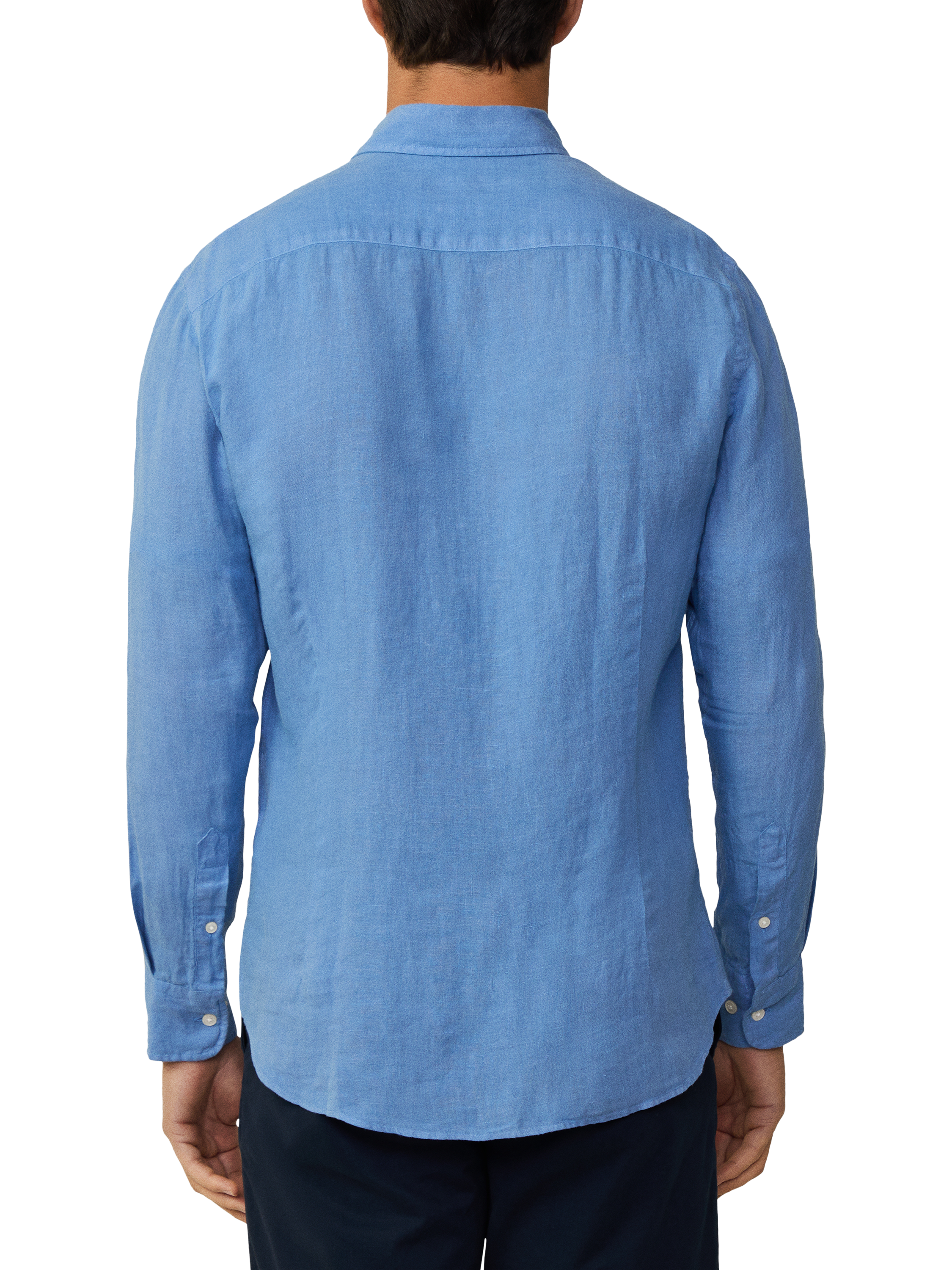 Product image 3 of 7, which shows Hackett London Linen Tailored Fit Contrast Logo Shirt, Sea Blue, XS