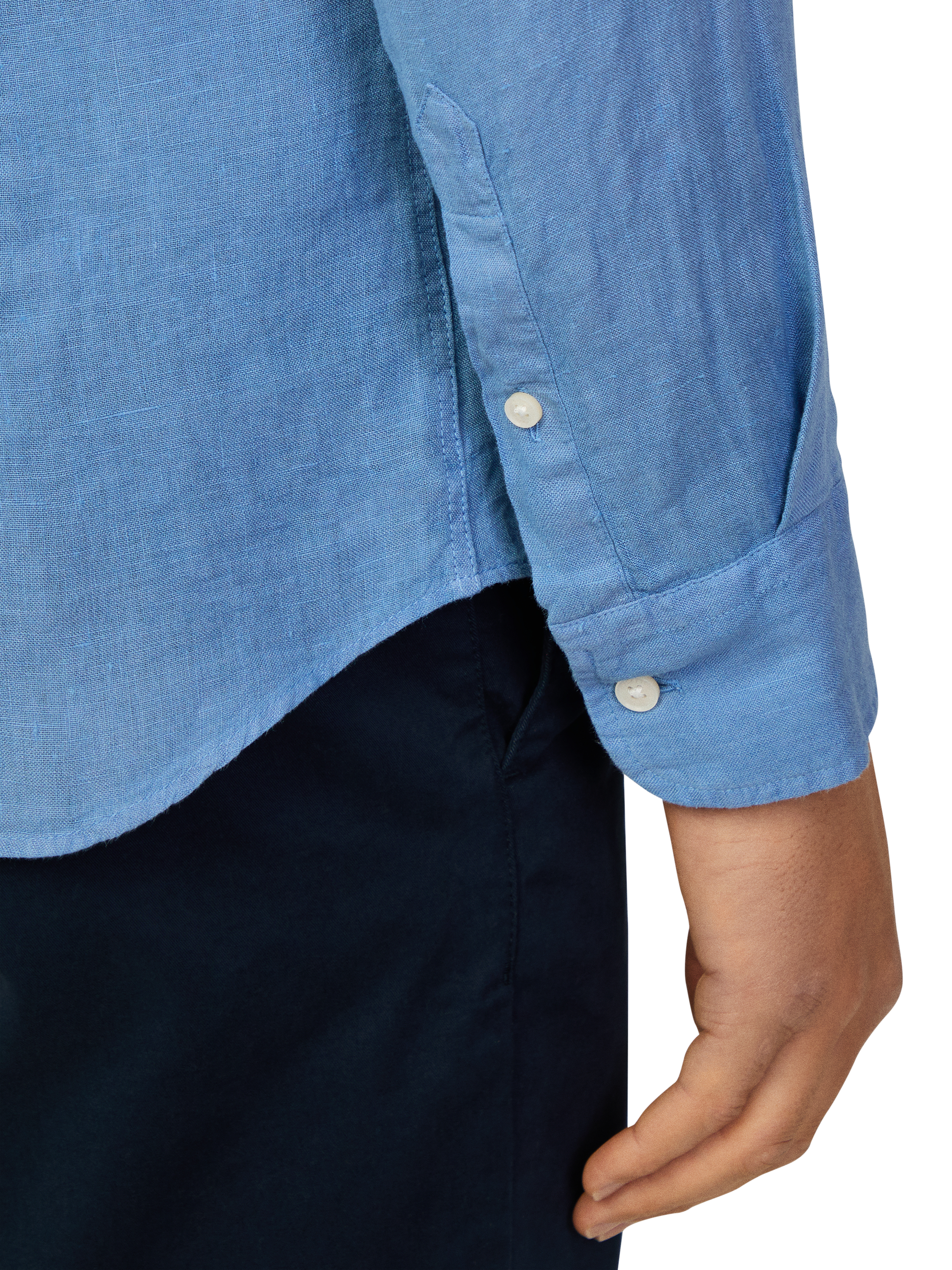 Product image 5 of 7, which shows Hackett London Linen Tailored Fit Contrast Logo Shirt, Sea Blue, XS