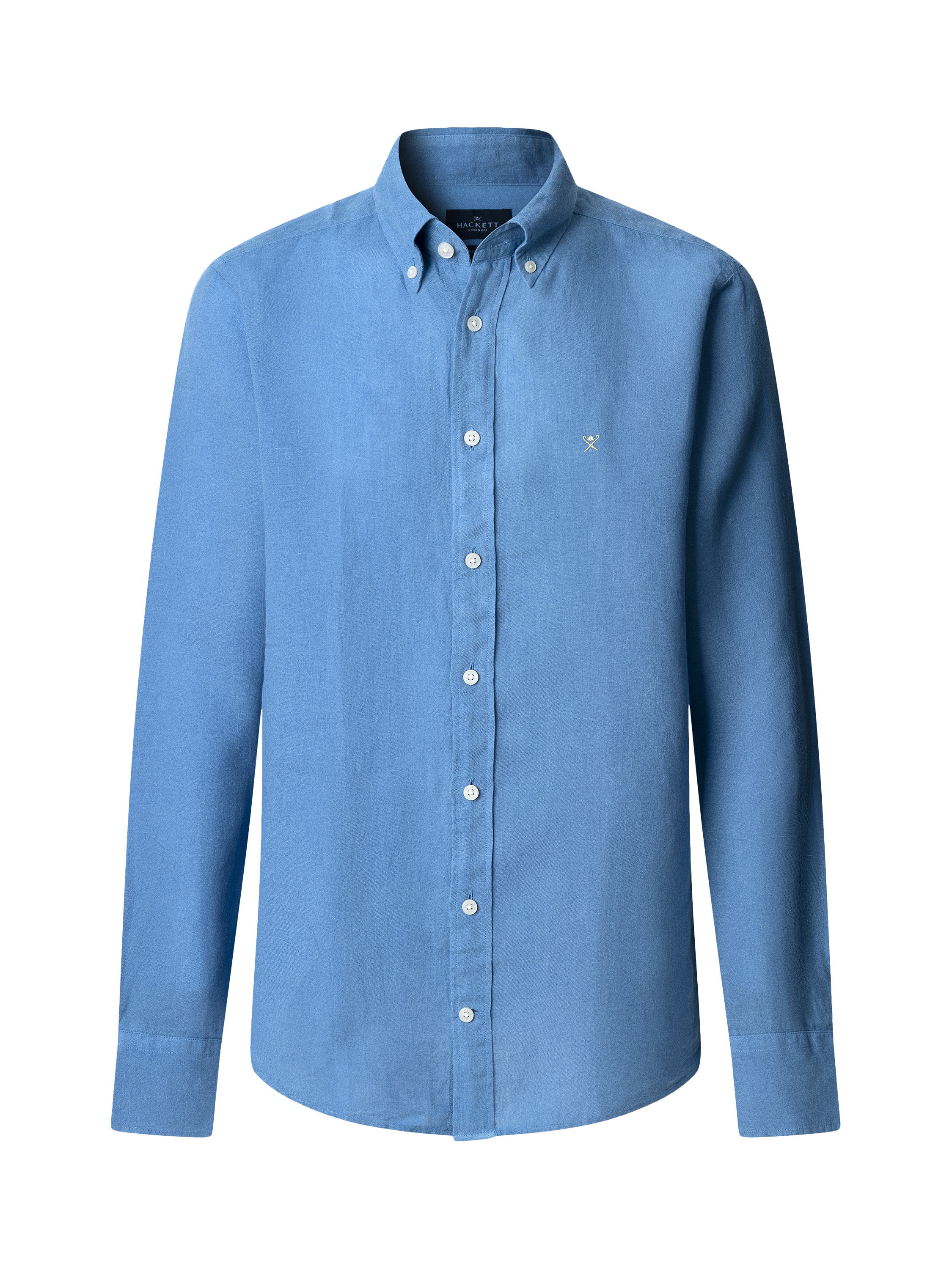 Product image 6 of 7, which shows Hackett London Linen Tailored Fit Contrast Logo Shirt, Sea Blue, XS