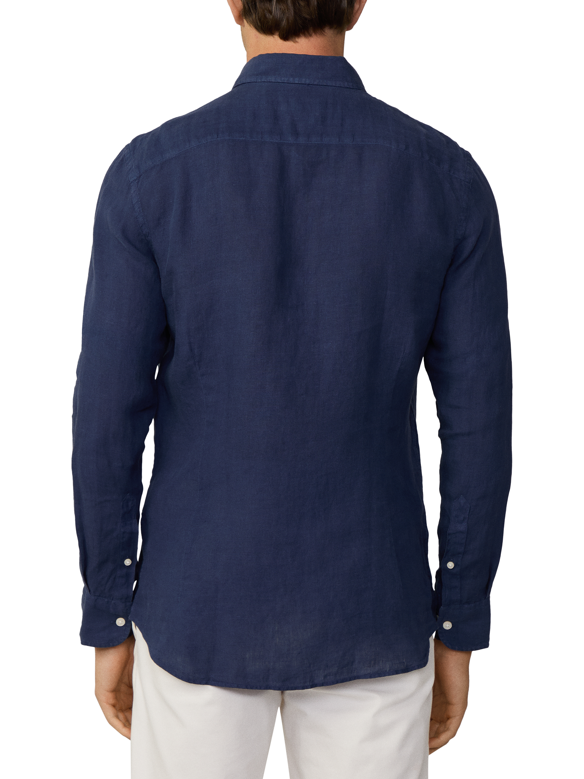Product image 3 of 7, which shows Hackett London Linen Tailored Fit Contrast Logo Shirt, Ink Blue, XS