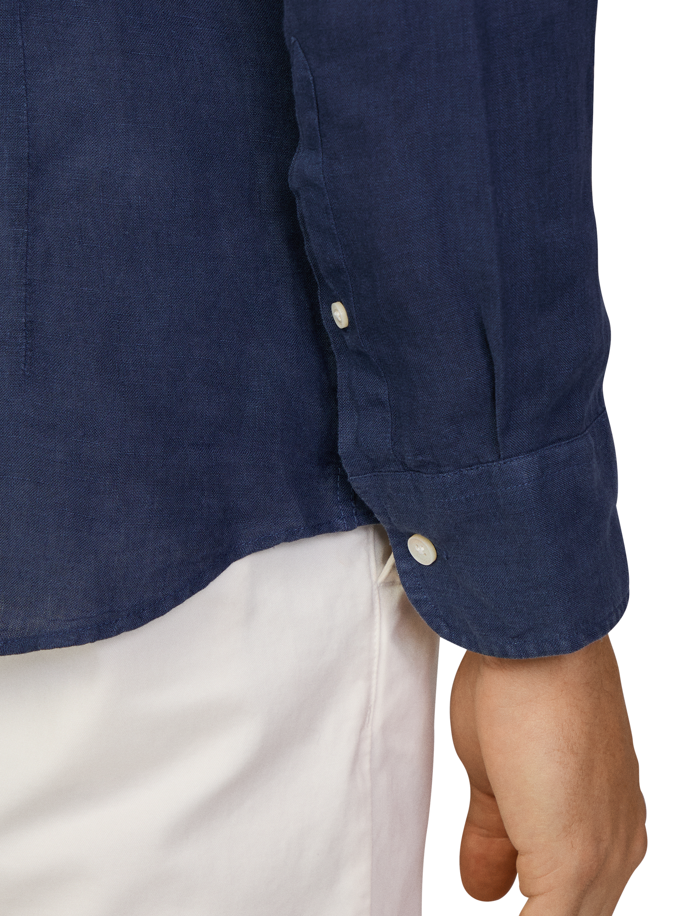 Product image 5 of 7, which shows Hackett London Linen Tailored Fit Contrast Logo Shirt, Ink Blue, XS