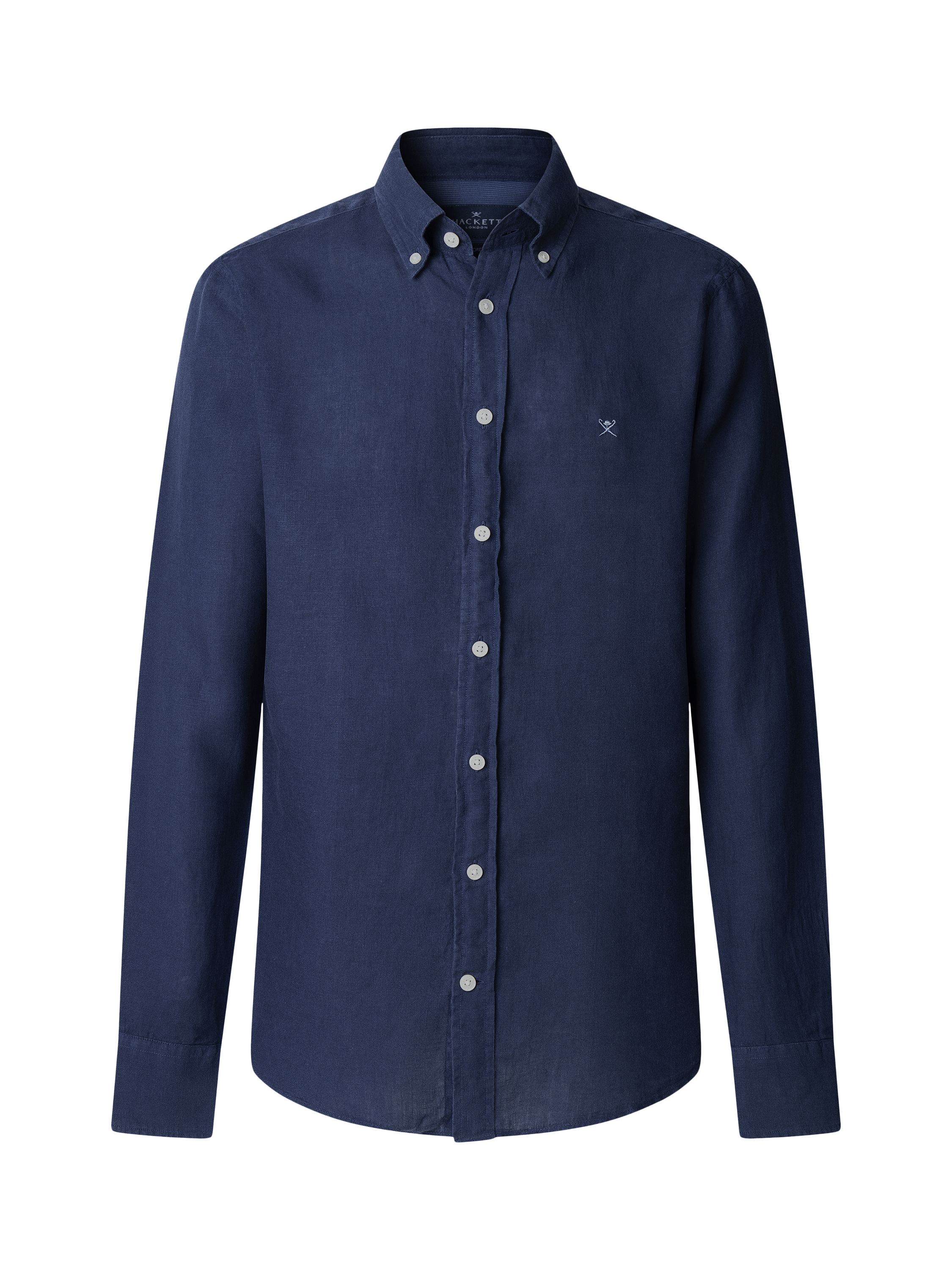 Product image 6 of 7, which shows Hackett London Linen Tailored Fit Contrast Logo Shirt, Ink Blue, XS