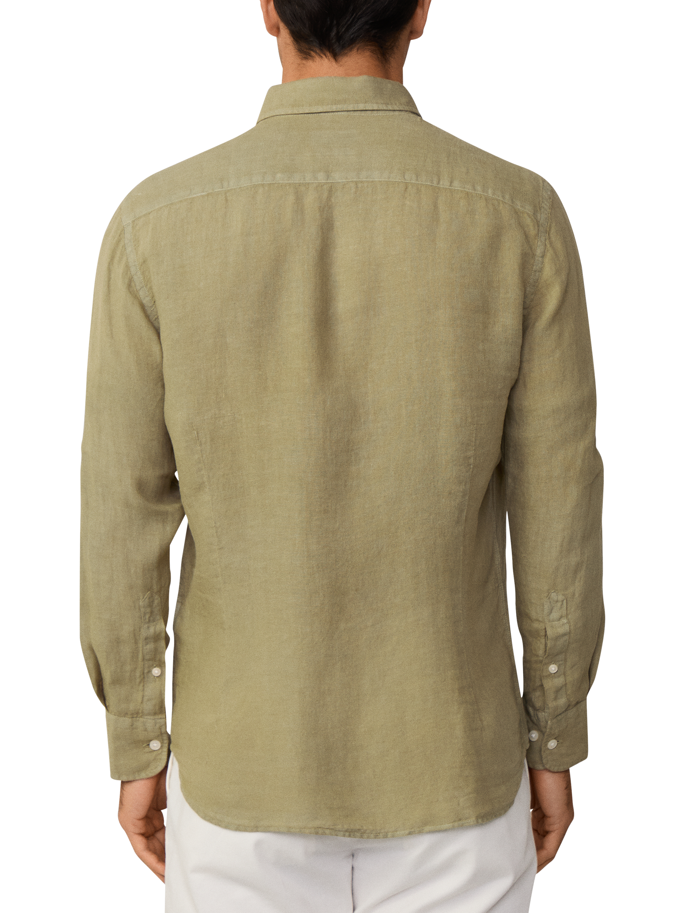 Product image 3 of 7, which shows Hackett London Linen Tailored Fit Contrast Logo Shirt, Light Khaki Green, XS