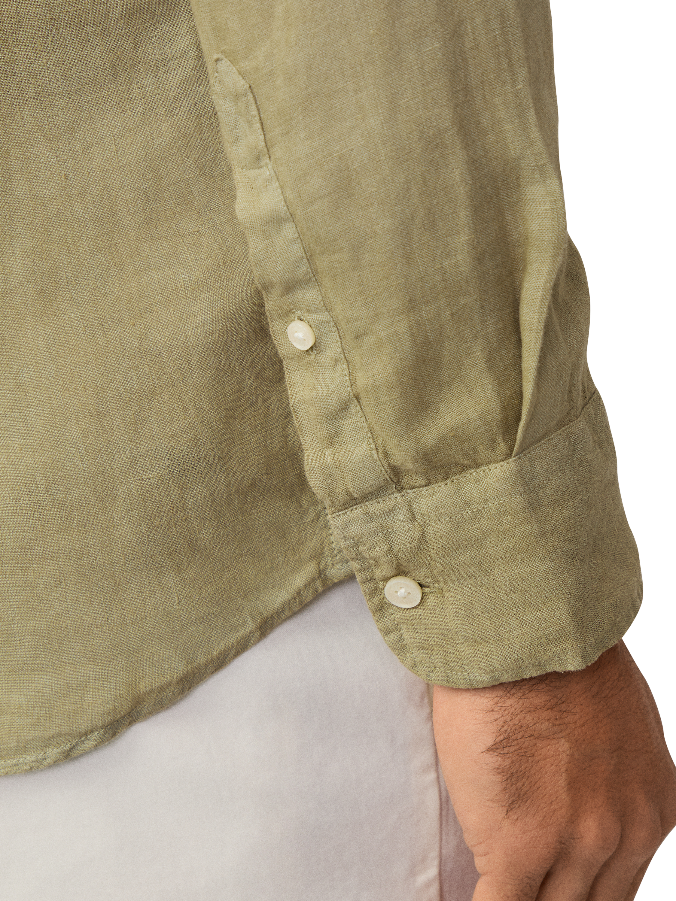 Product image 5 of 7, which shows Hackett London Linen Tailored Fit Contrast Logo Shirt, Light Khaki Green, XS
