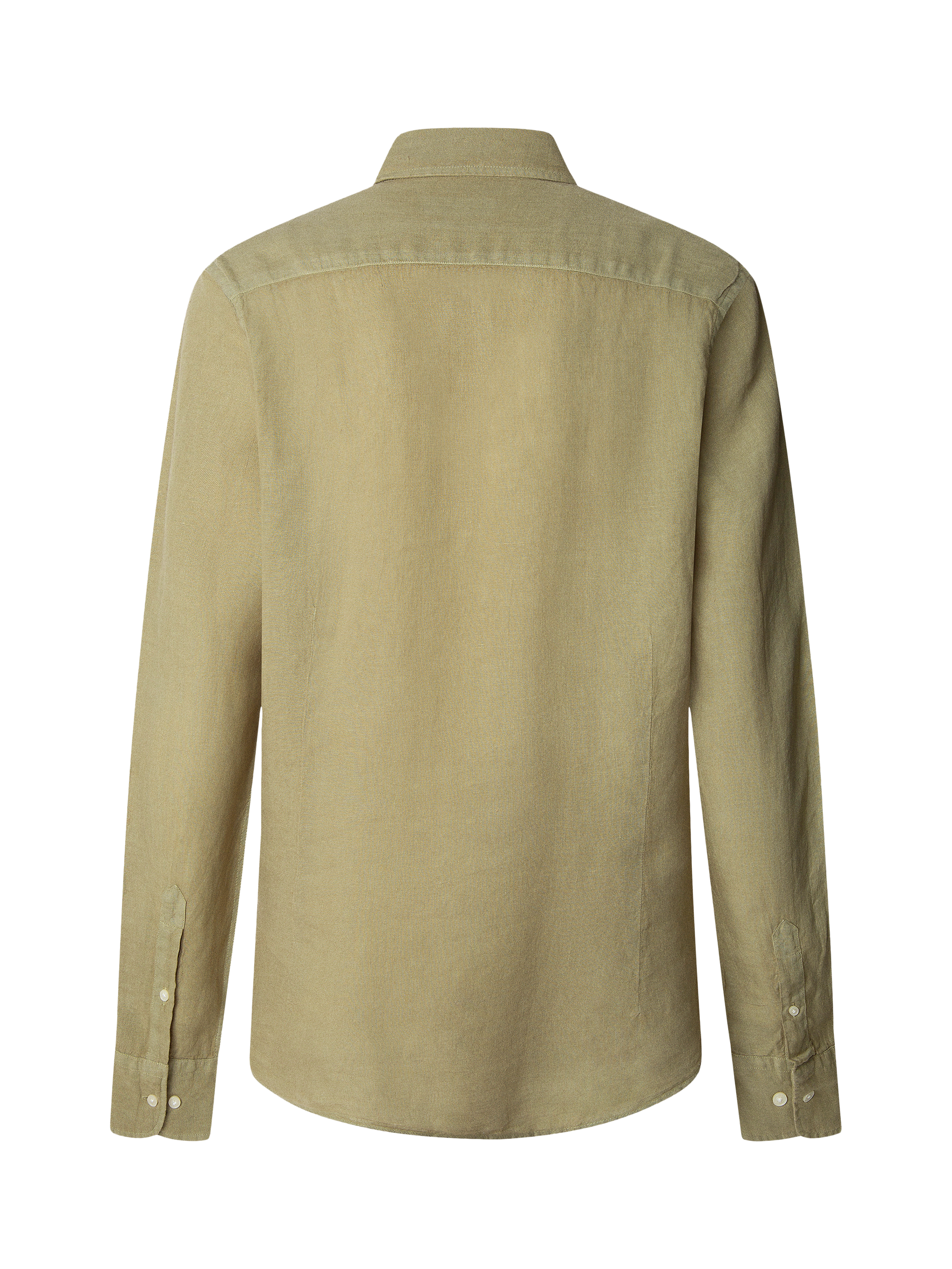 Product image 7 of 7, which shows Hackett London Linen Tailored Fit Contrast Logo Shirt, Light Khaki Green, XS