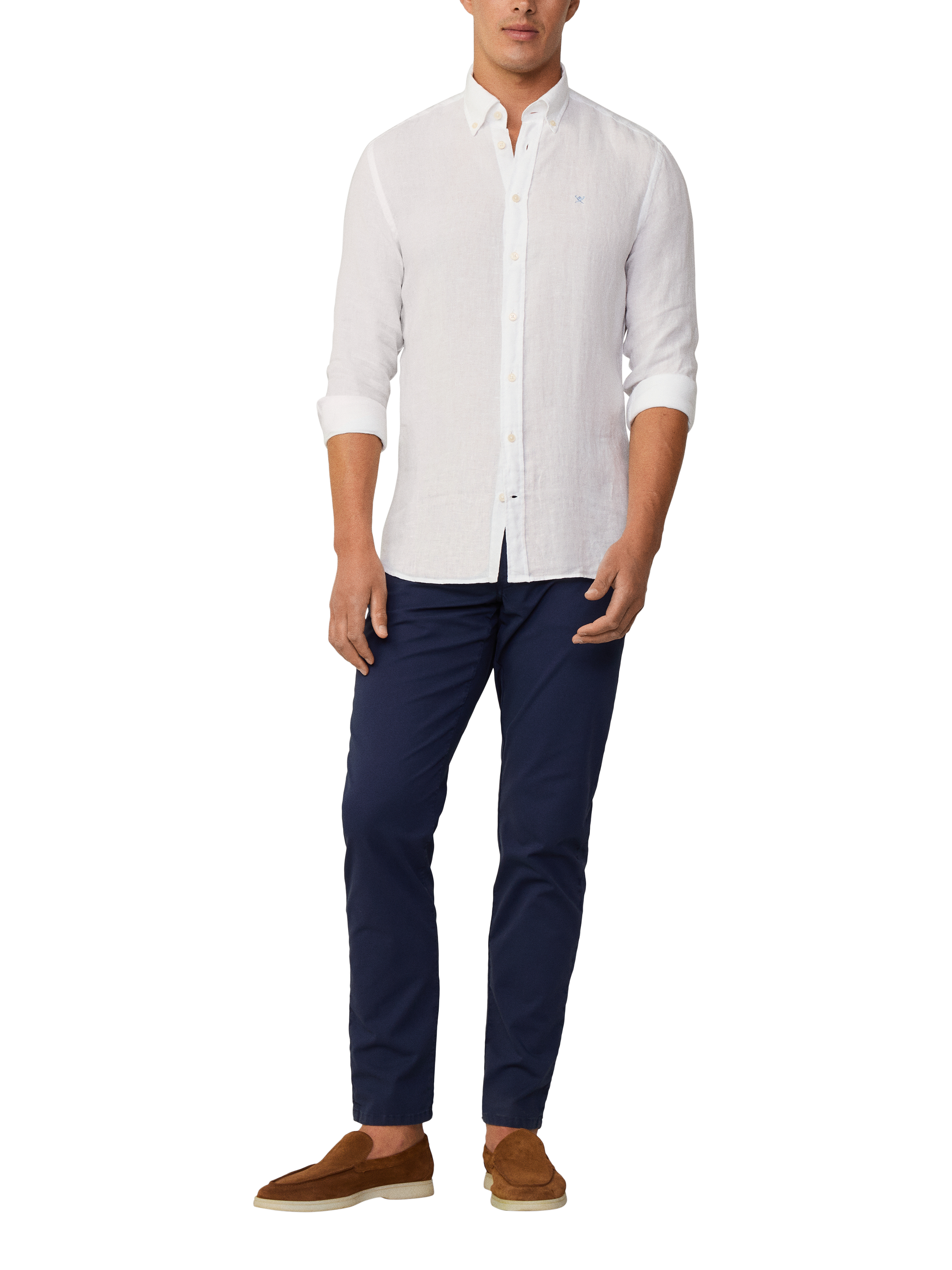 Product image 1 of 5, which shows Hackett London Linen Tailored Fit Contrast Logo Shirt, Optic White, XS