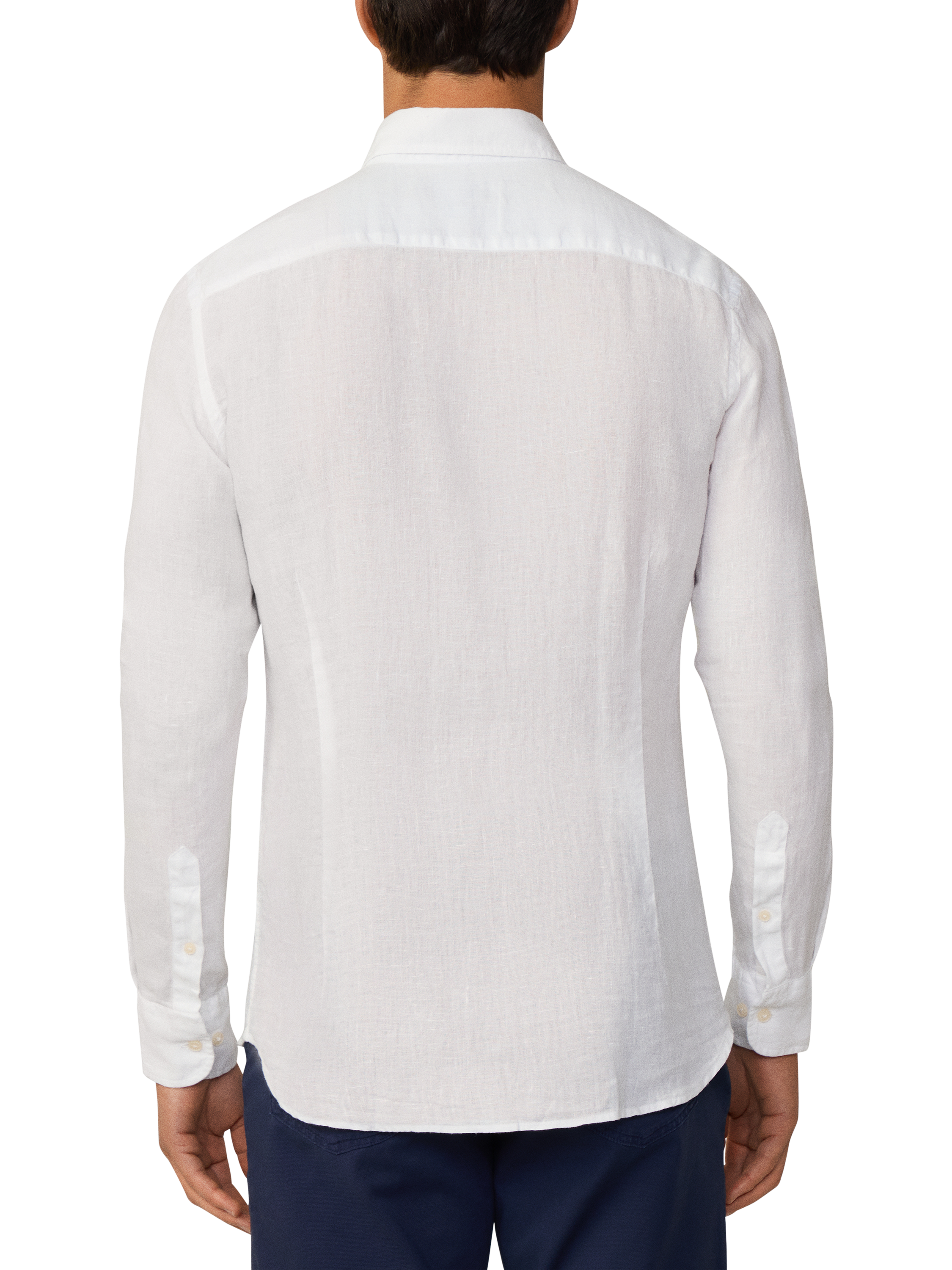 Product image 3 of 5, which shows Hackett London Linen Tailored Fit Contrast Logo Shirt, Optic White, XS