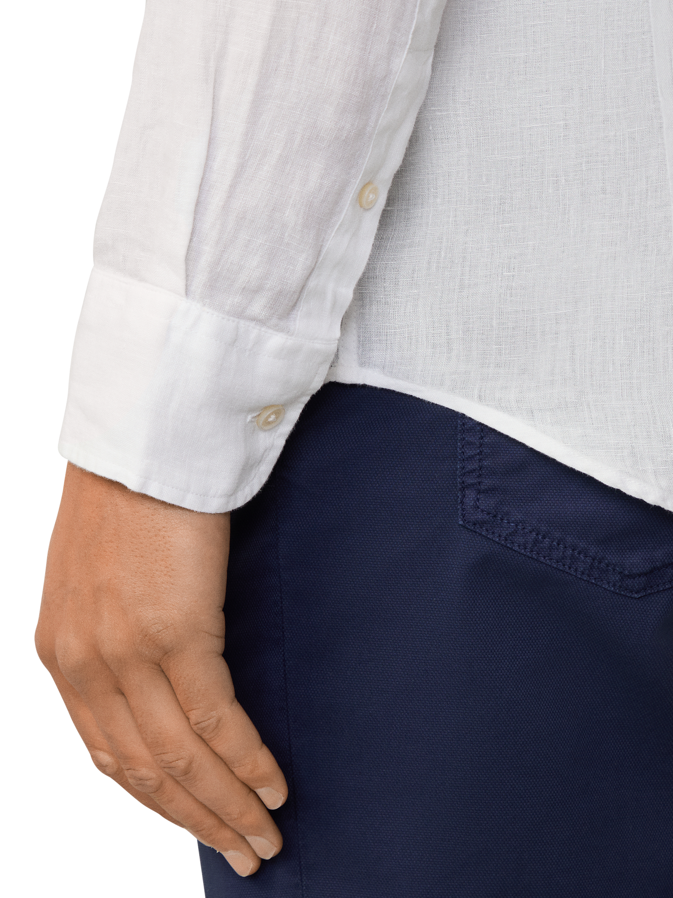 Product image 5 of 5, which shows Hackett London Linen Tailored Fit Contrast Logo Shirt, Optic White, XS