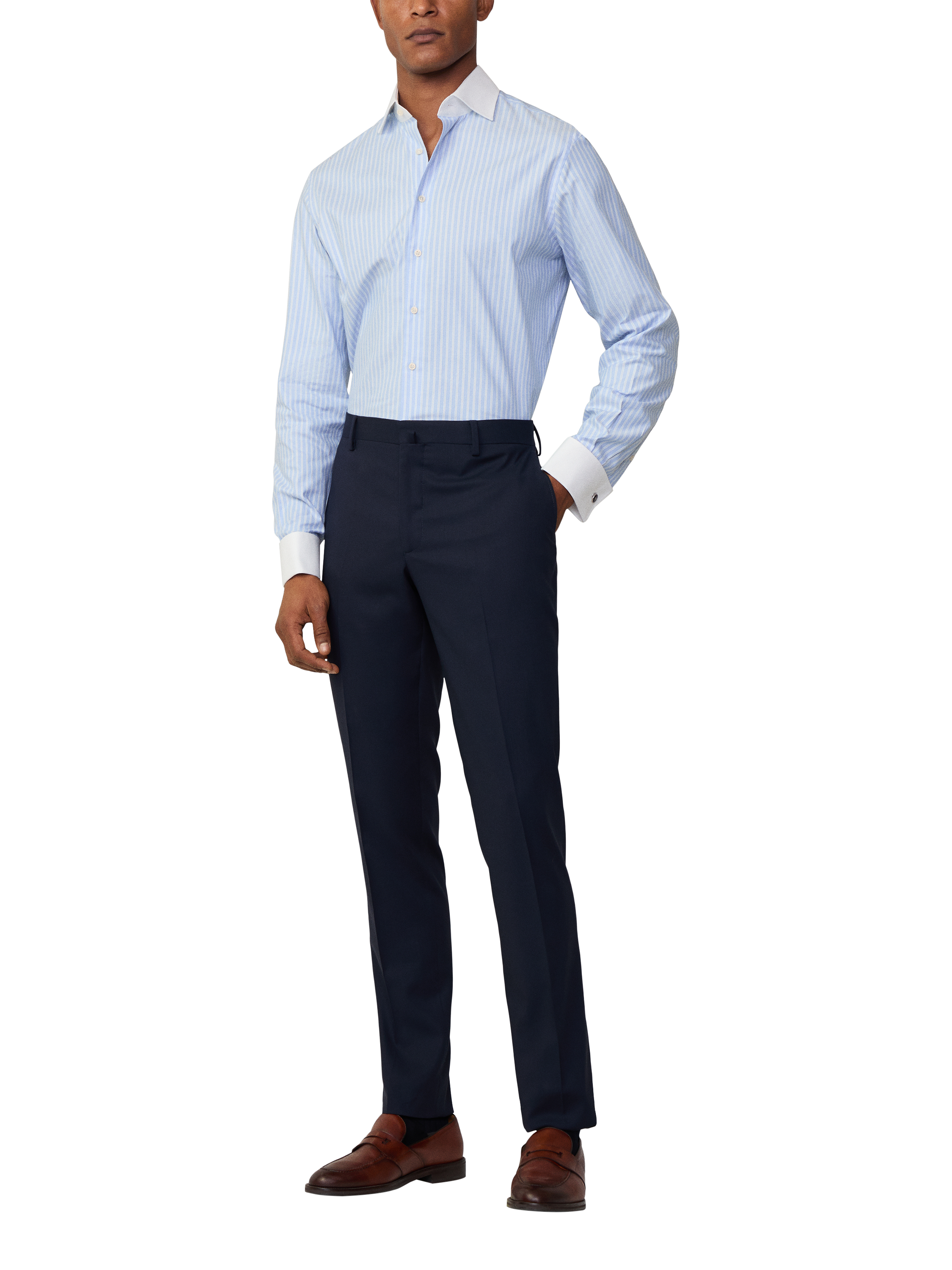 Product image 1 of 7, which shows Hackett London Cotton Regular Fit Knightsbridge Cutaway Collar Shirt, Sky Blue, XXL