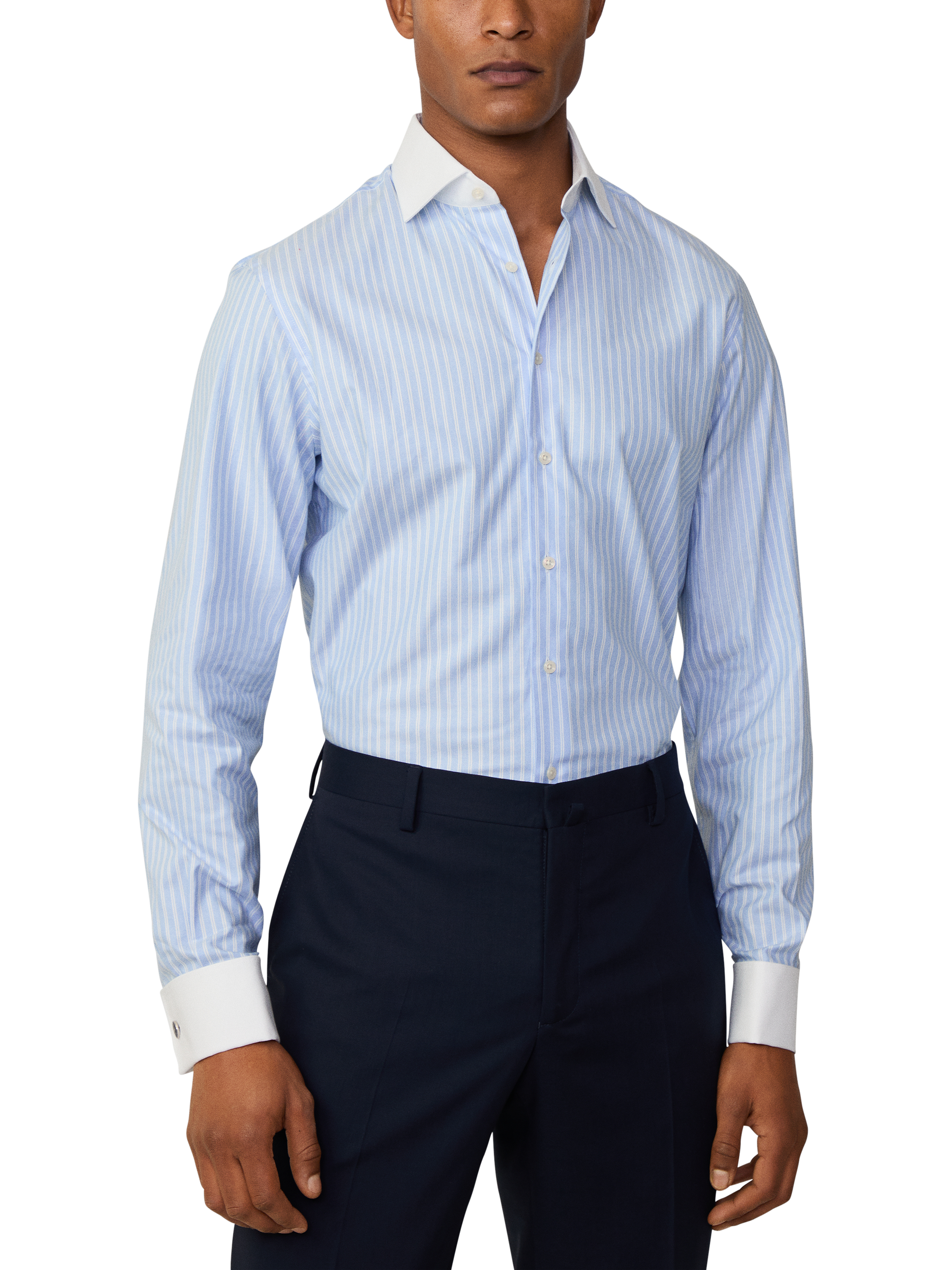 Product image 2 of 7, which shows Hackett London Cotton Regular Fit Knightsbridge Cutaway Collar Shirt, Sky Blue, XXL