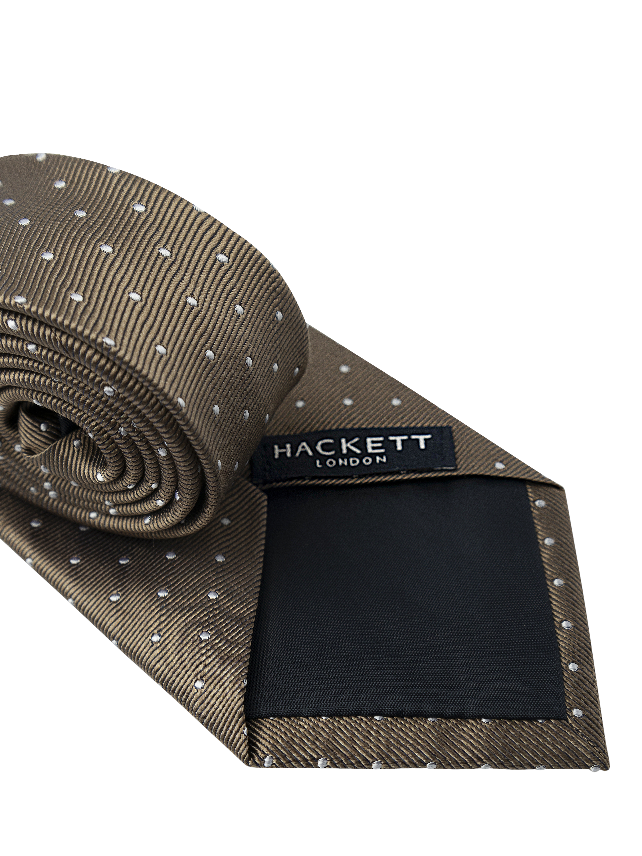 Product image 2 of 4, which shows Hackett London Silk Mayfair Dot Tie, Tan Brown, 0