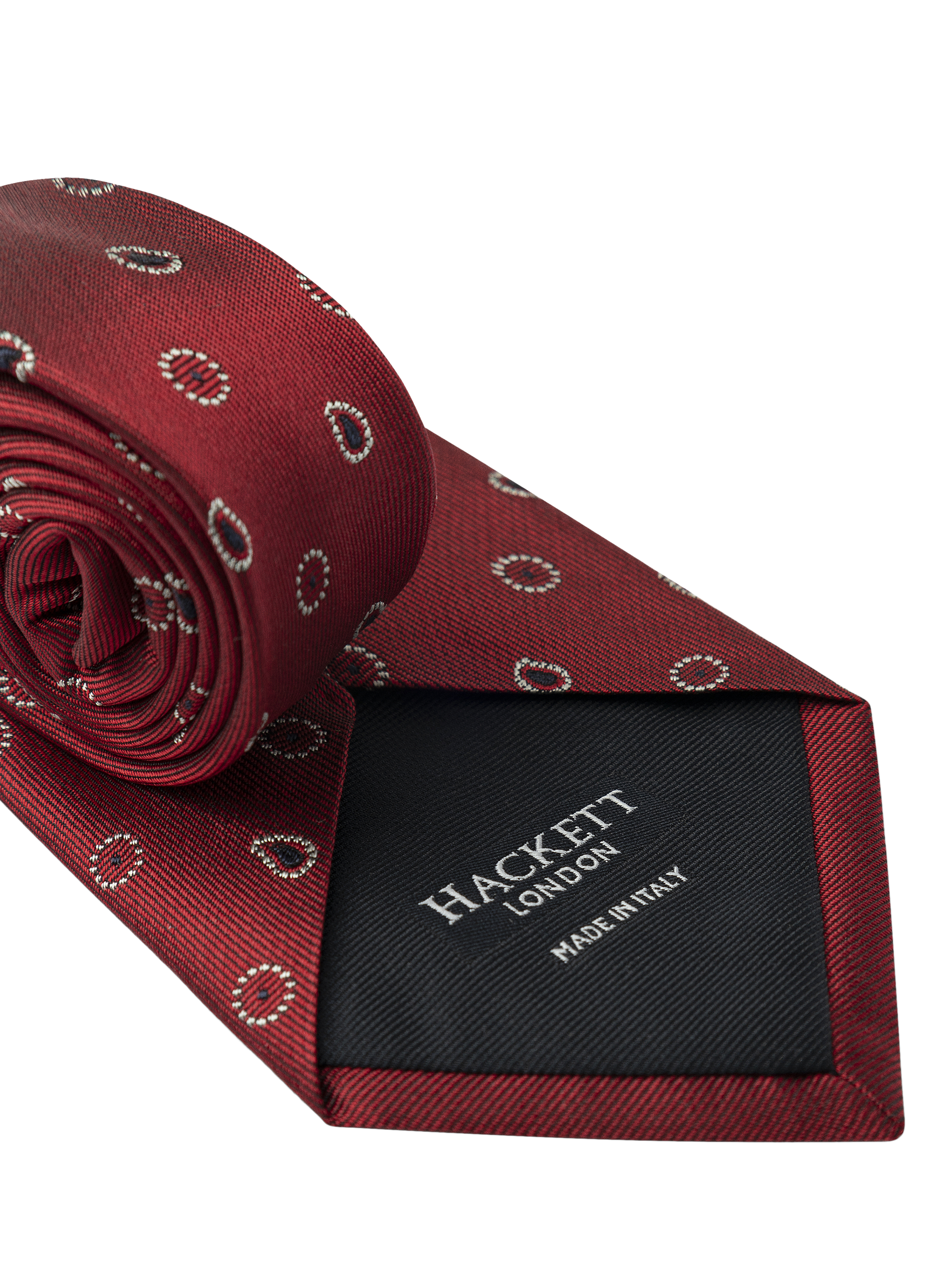 Product image 2 of 4, which shows Hackett London Silk Paisley Tie, Red
