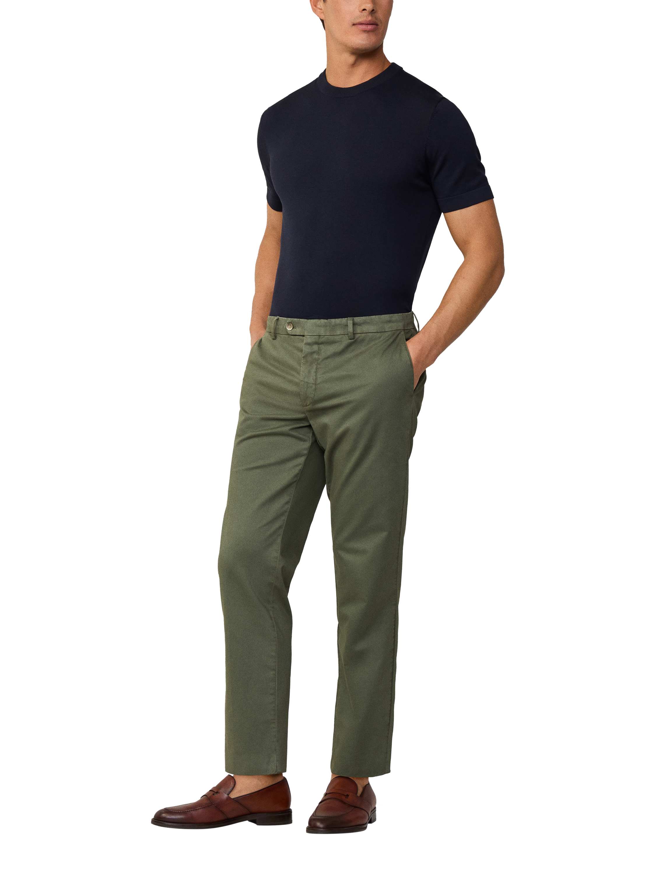 Product image 1 of 7, which shows Hackett London Classic Fit Sanderson Chinos, Thyme Green, 42R