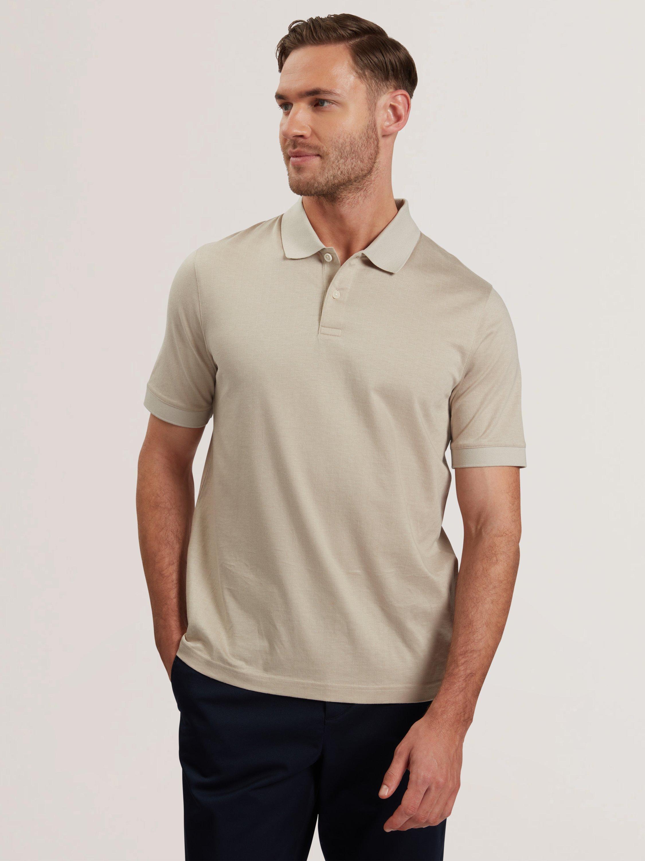Product image 1 of 6, which shows Ted Baker Auguso Cotton Regular Fit Short Sleeve Polo Shirt, Ecru, L