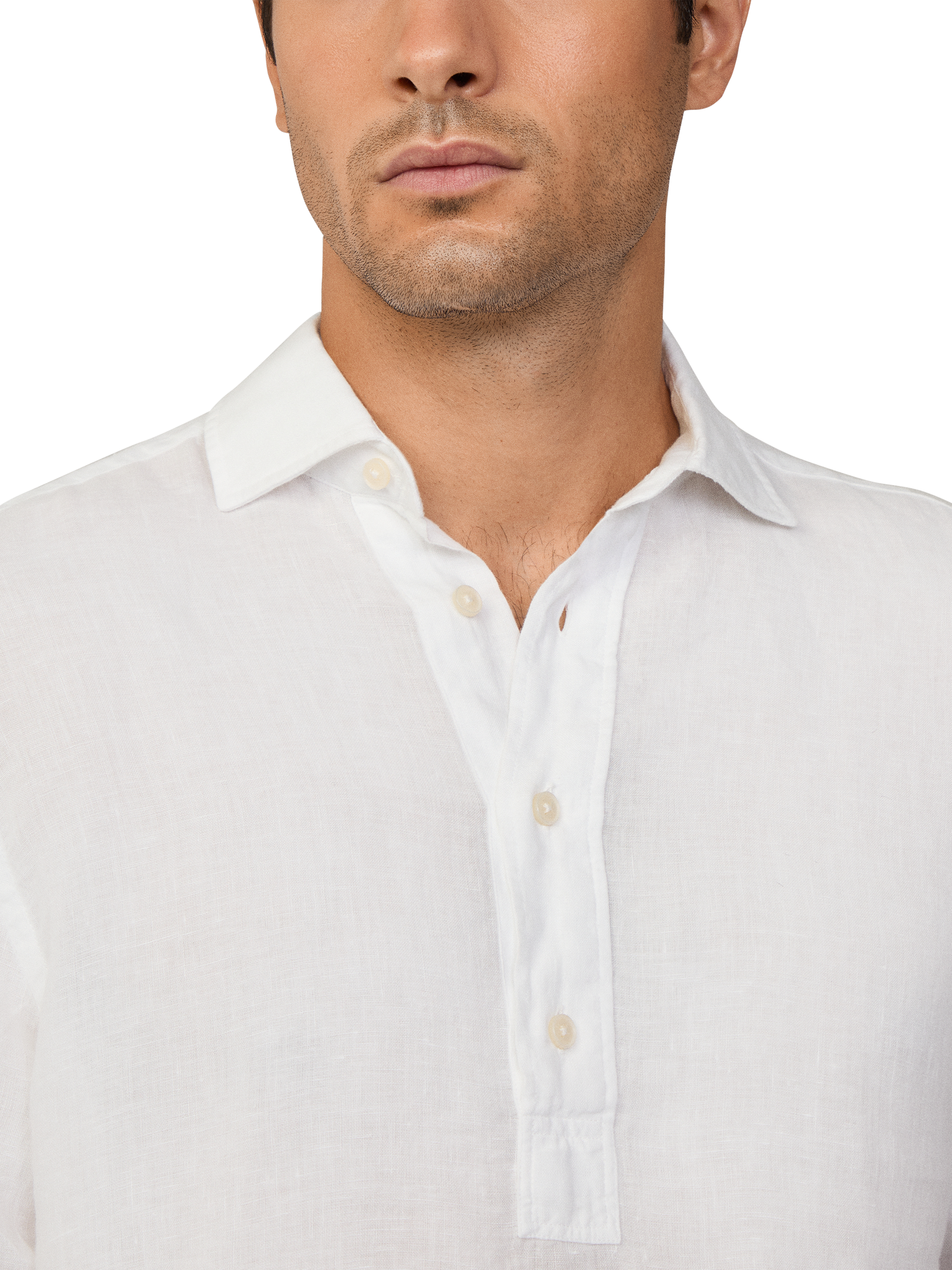 Product image 4 of 7, which shows Hackett London Linen Regular Fit Half-Placket Shirt, Optic White, XS