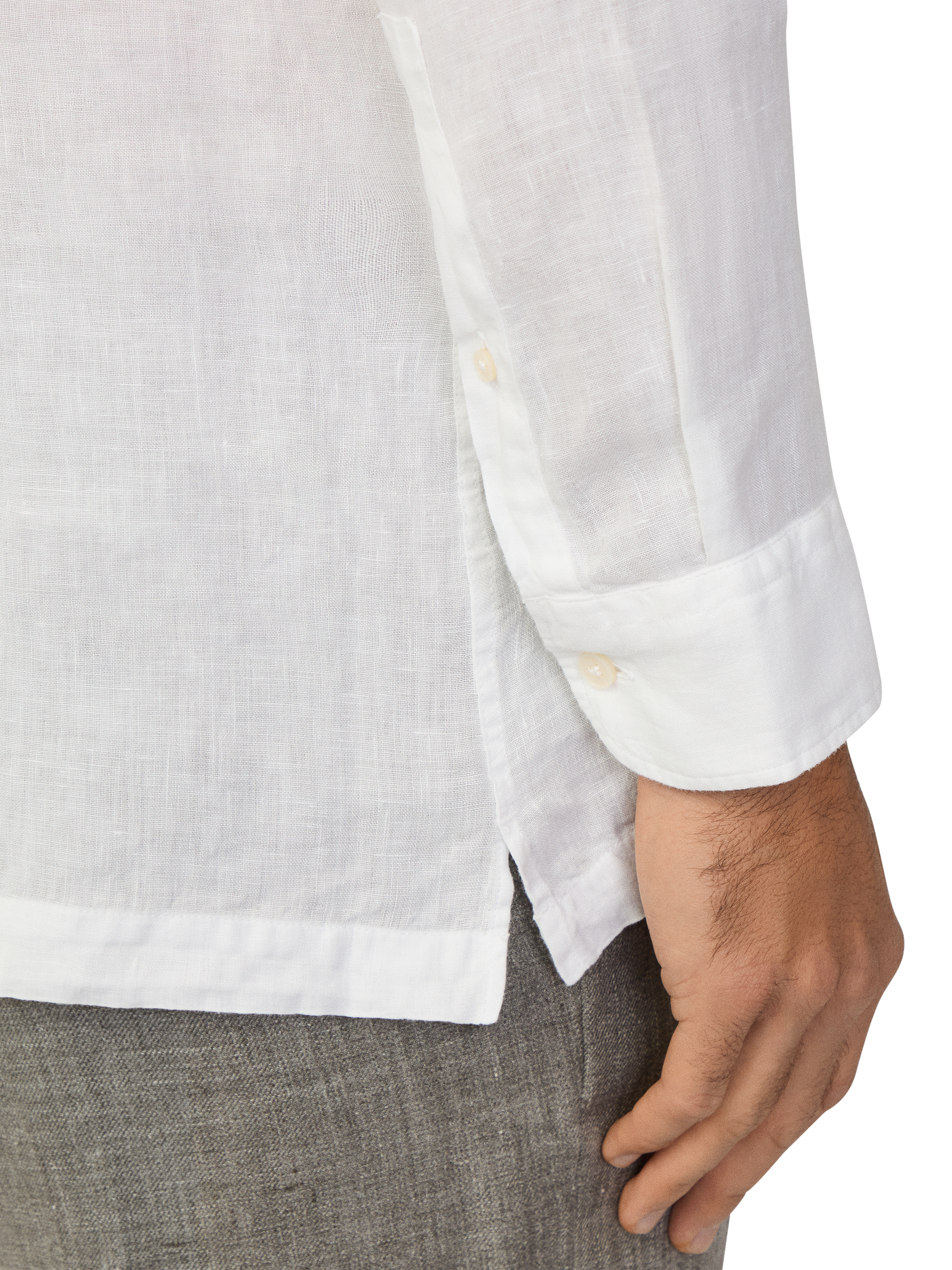 Product image 5 of 7, which shows Hackett London Linen Regular Fit Half-Placket Shirt, Optic White, XS