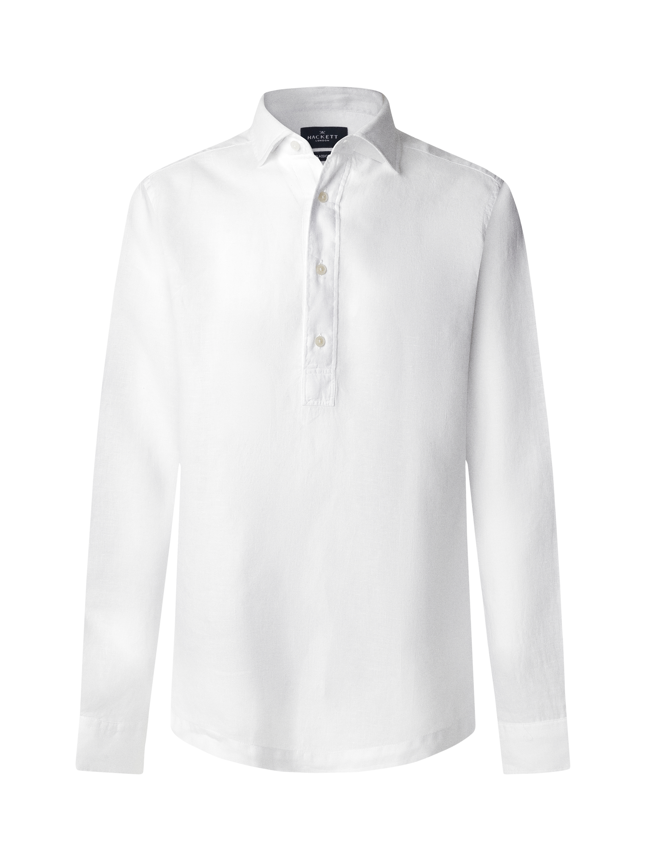 Product image 6 of 7, which shows Hackett London Linen Regular Fit Half-Placket Shirt, Optic White, XS