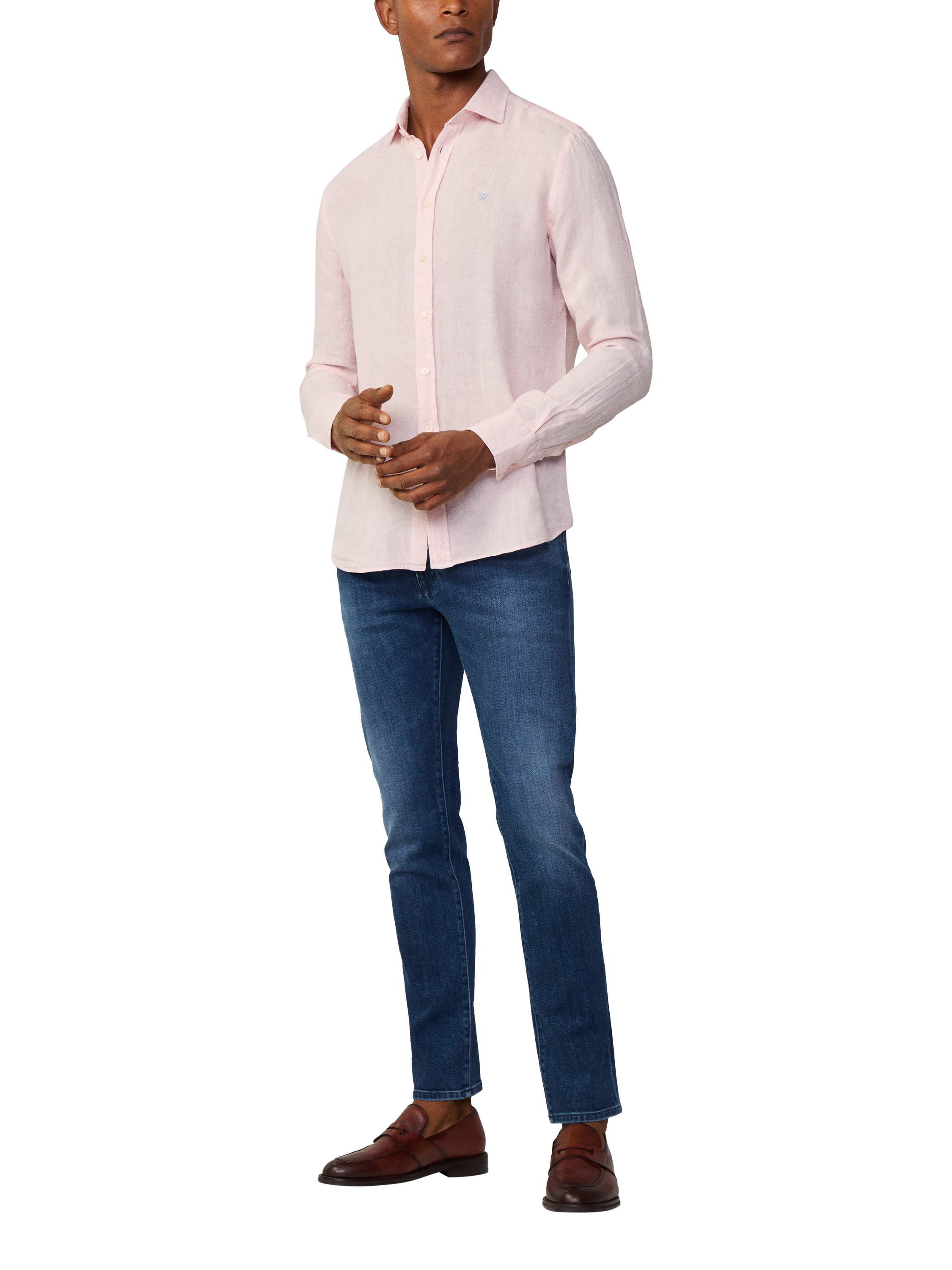 Product image 1 of 7, which shows Hackett London Linen Tailored Fit Garment-Dyed Shirt, Summer Pink, XS