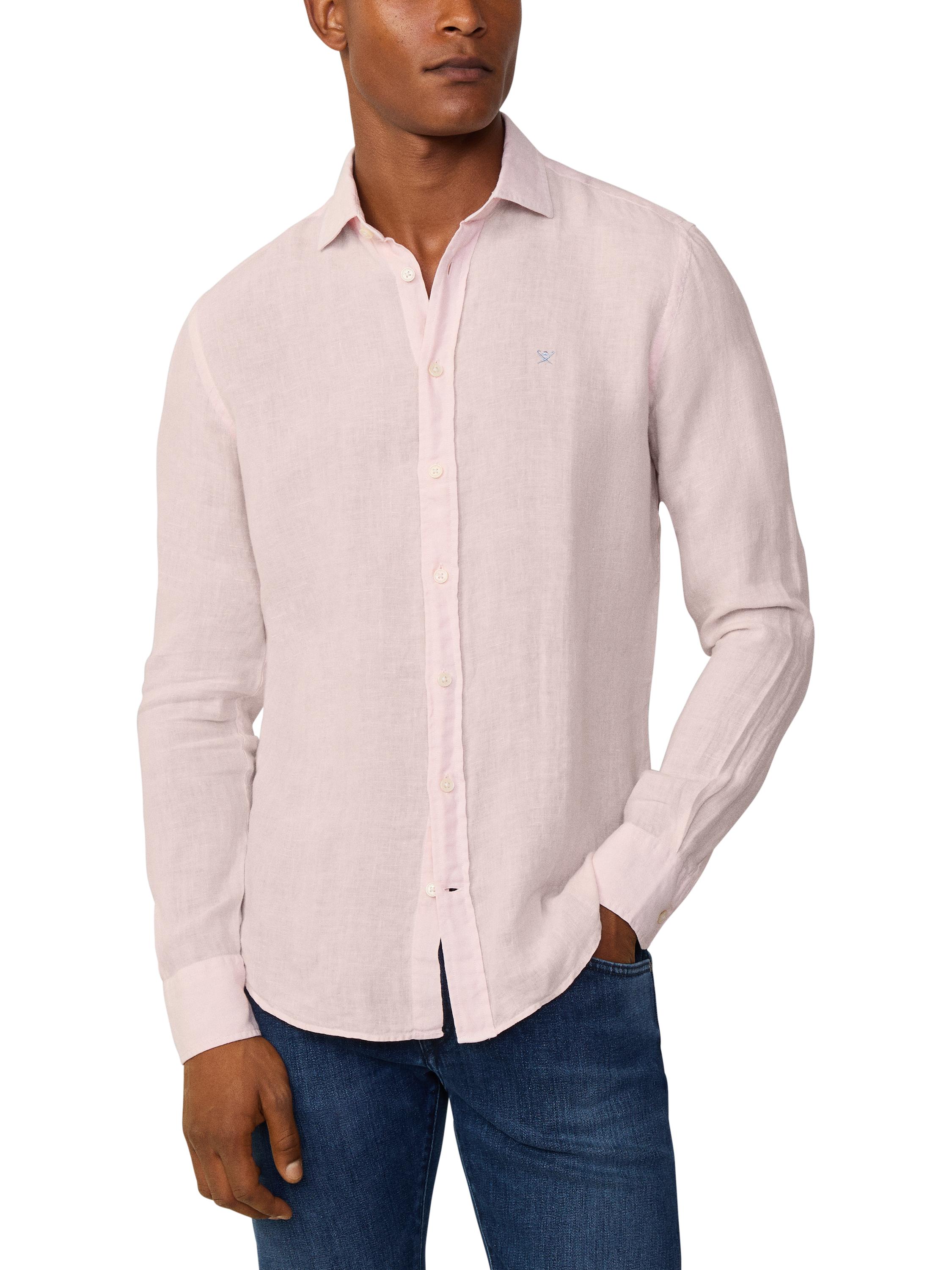 Product image 2 of 7, which shows Hackett London Linen Tailored Fit Garment-Dyed Shirt, Summer Pink, XS