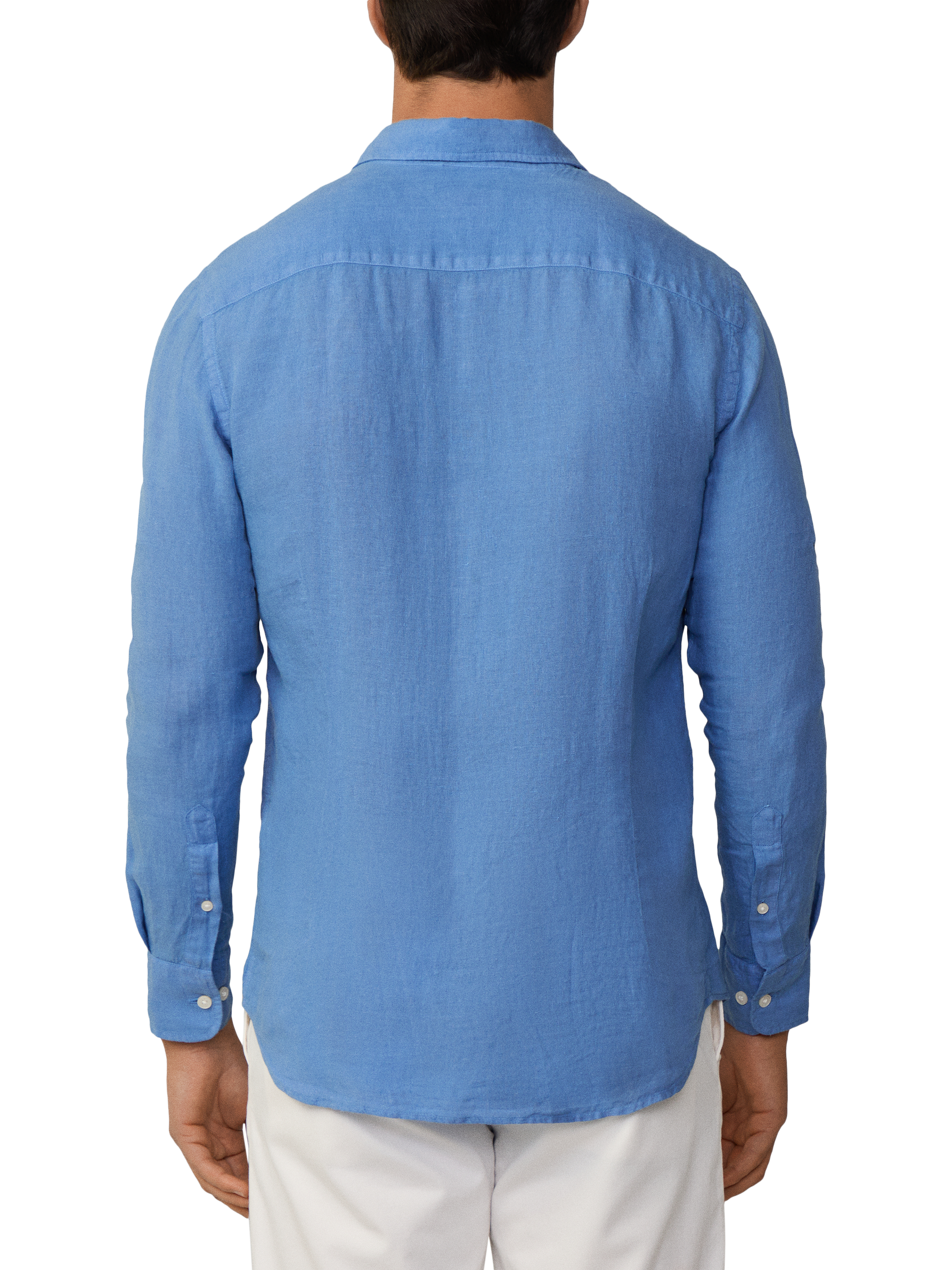 Product image 3 of 7, which shows Hackett London Linen Tailored Fit Garment-Dyed Shirt, Sea Blue, XS
