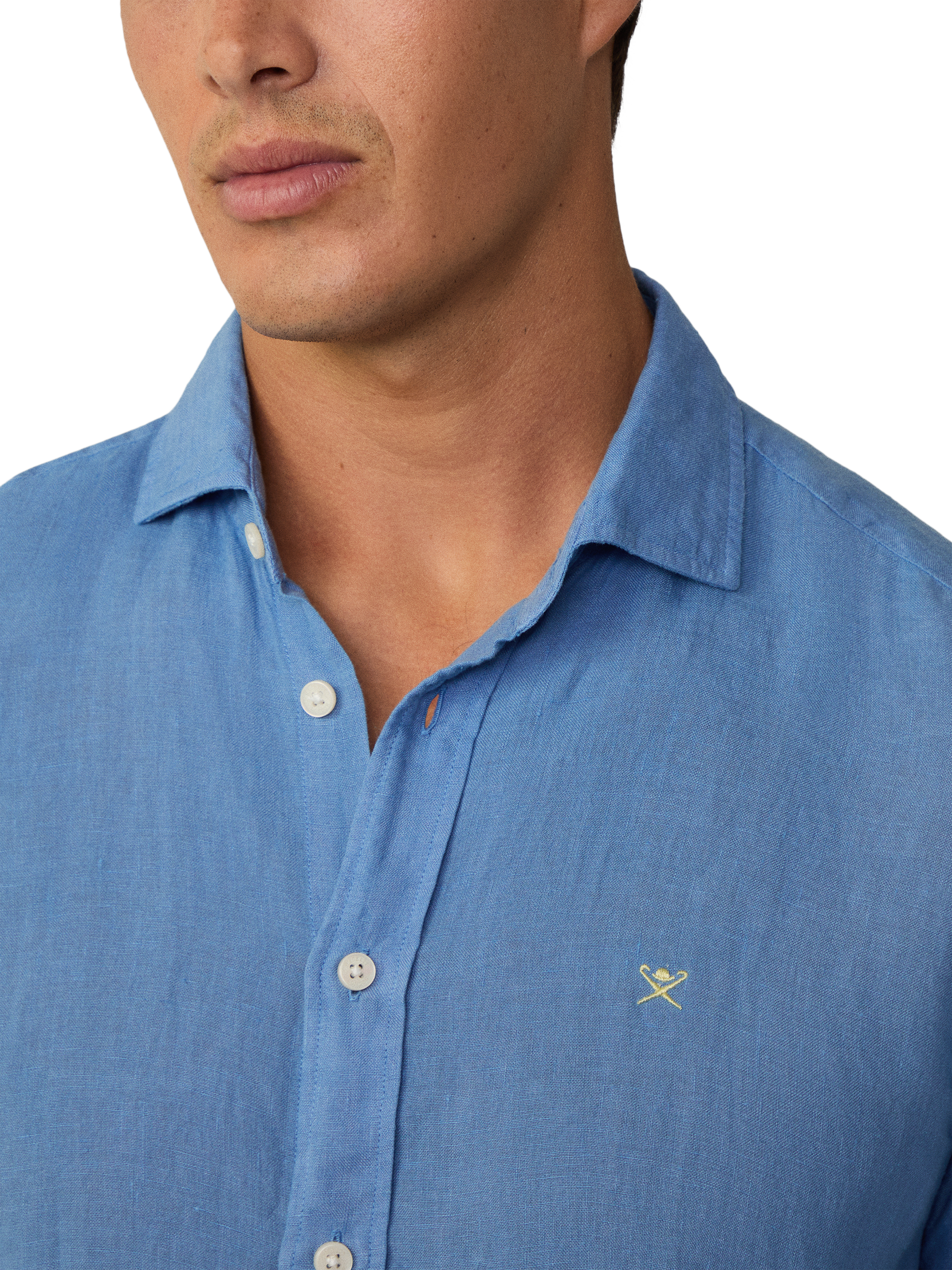Product image 4 of 7, which shows Hackett London Linen Tailored Fit Garment-Dyed Shirt, Sea Blue, XS