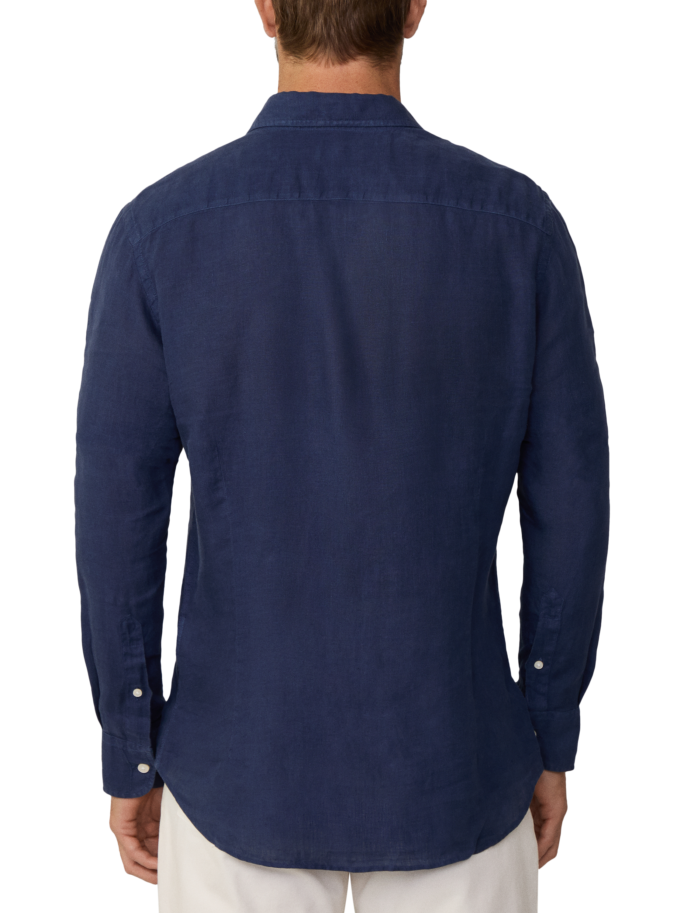 Product image 3 of 7, which shows Hackett London Linen Tailored Fit Garment-Dyed Shirt, Ink Blue, XS