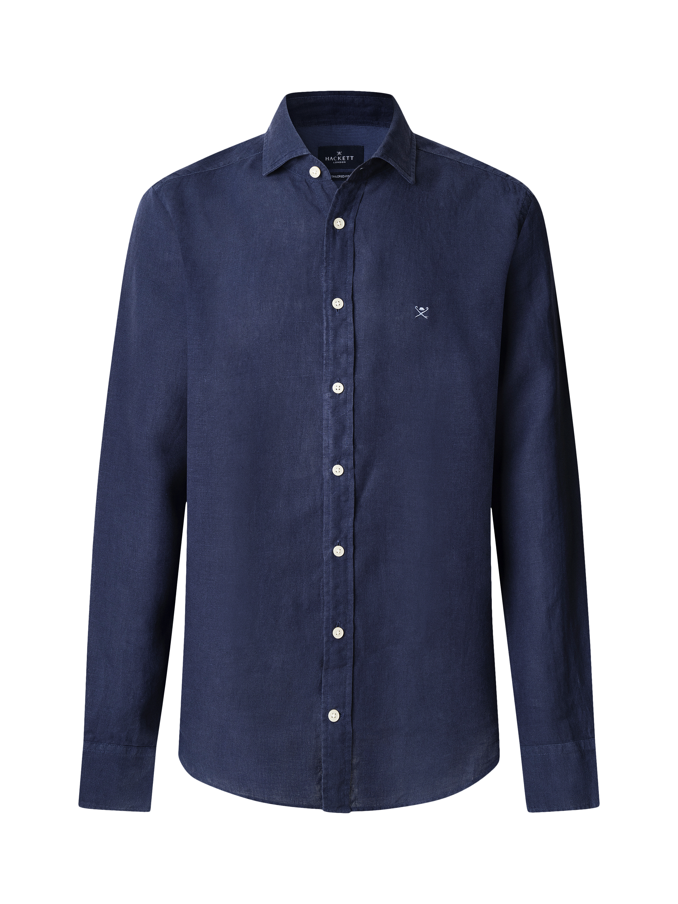 Product image 6 of 7, which shows Hackett London Linen Tailored Fit Garment-Dyed Shirt, Ink Blue, XS