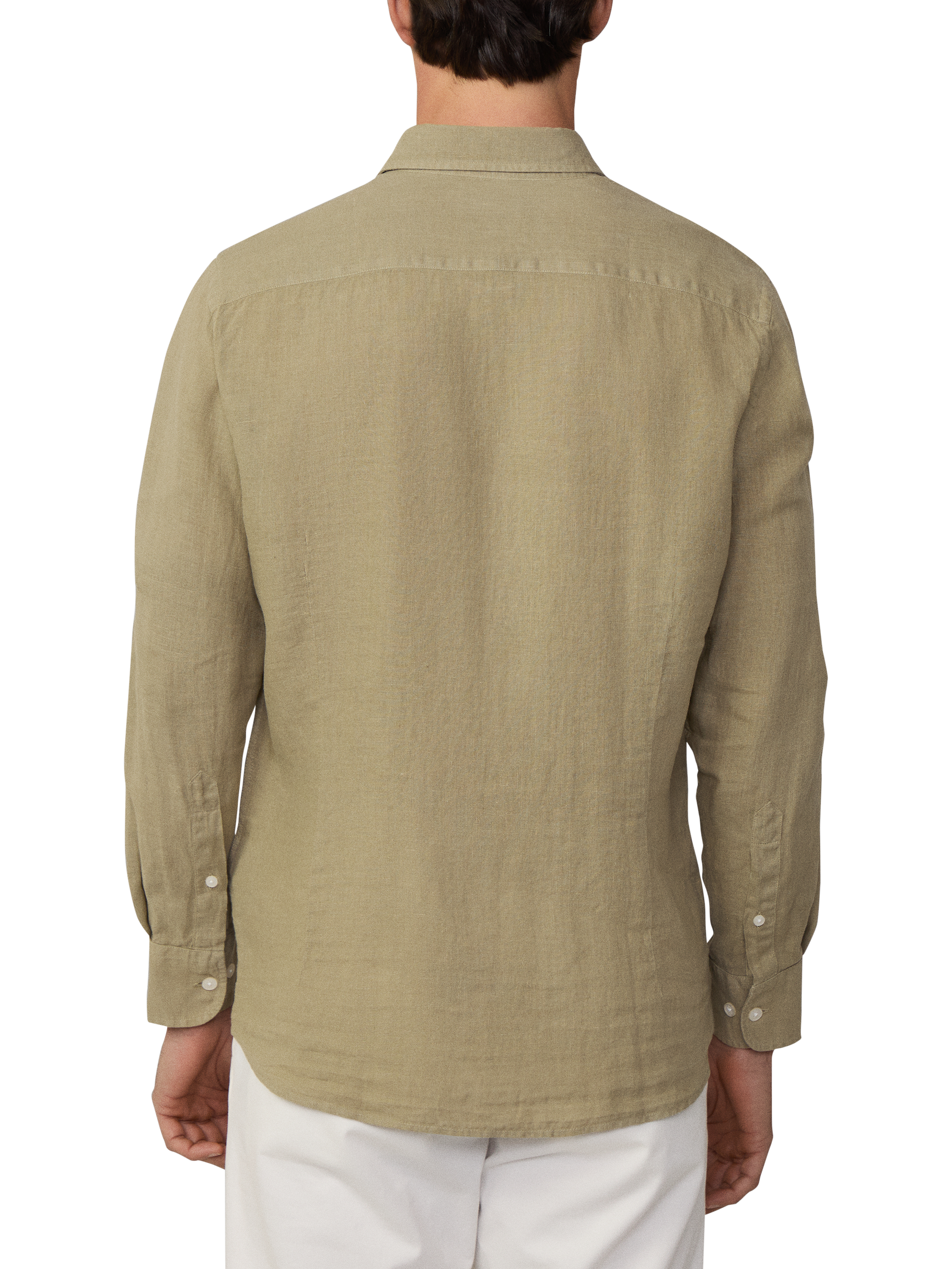 Product image 3 of 7, which shows Hackett London Linen Tailored Fit Garment-Dyed Shirt, Light Khaki Green, XS